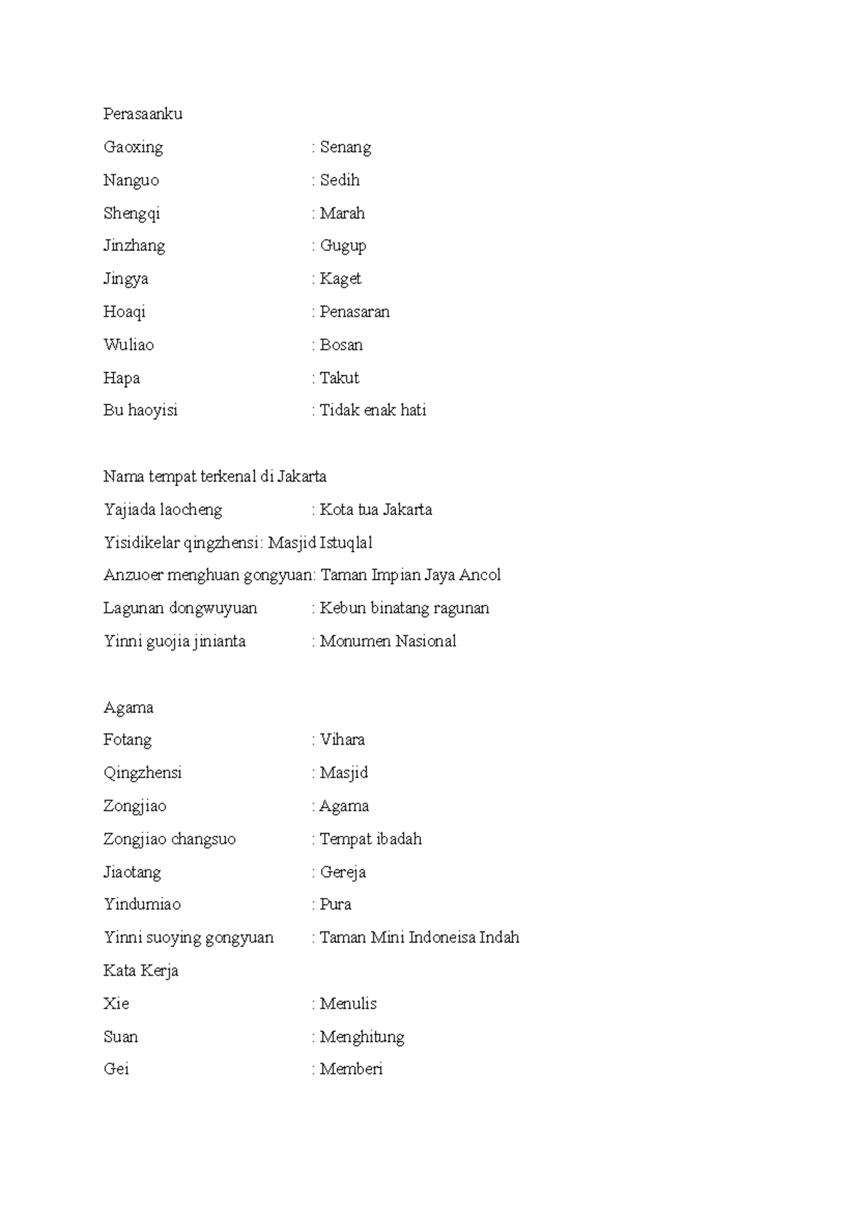 Mandarin Perasaanku Gaoxing Senang Nanguo Sedih Shengqi Marah