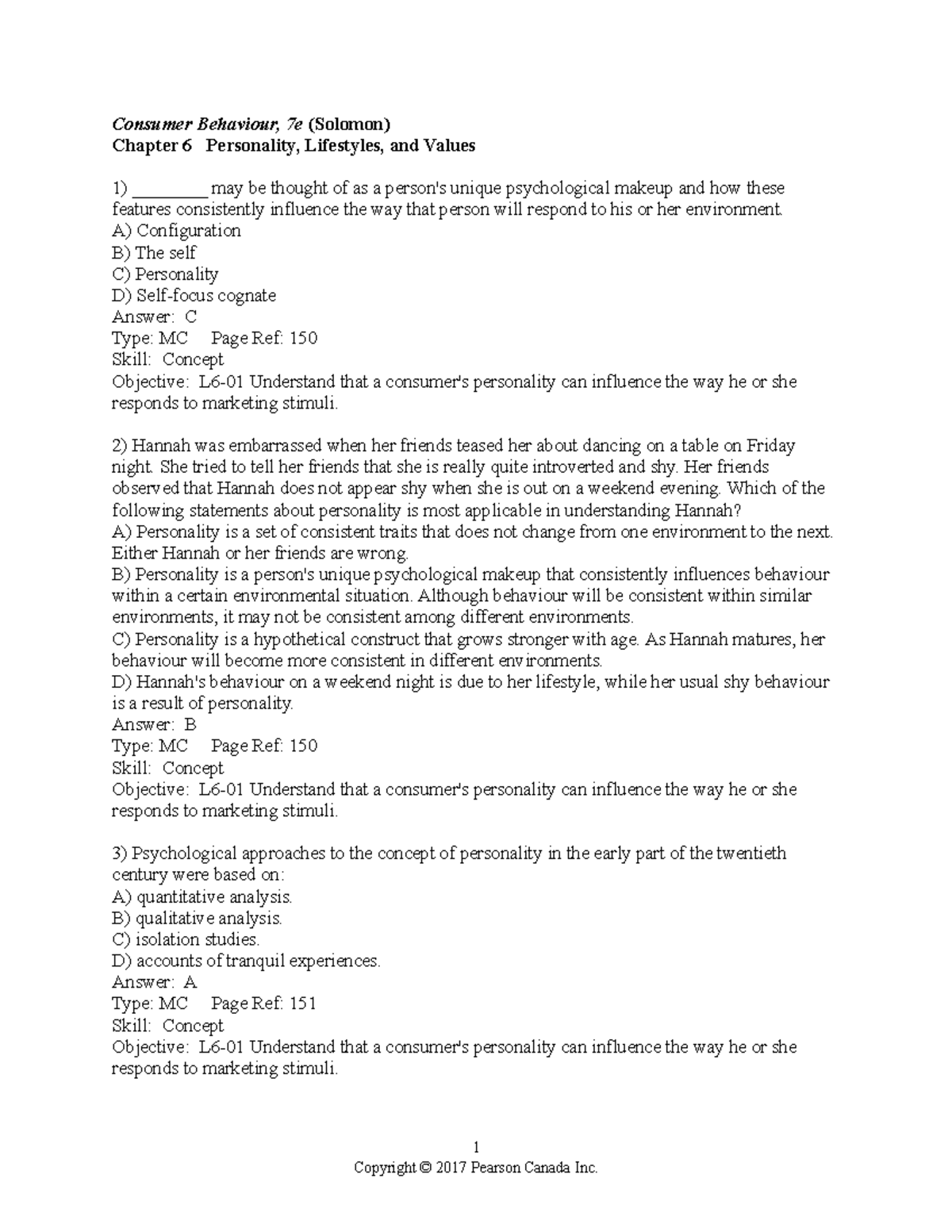 Exam 8 December, questions and answers - Consumer Behaviour, 7e ...