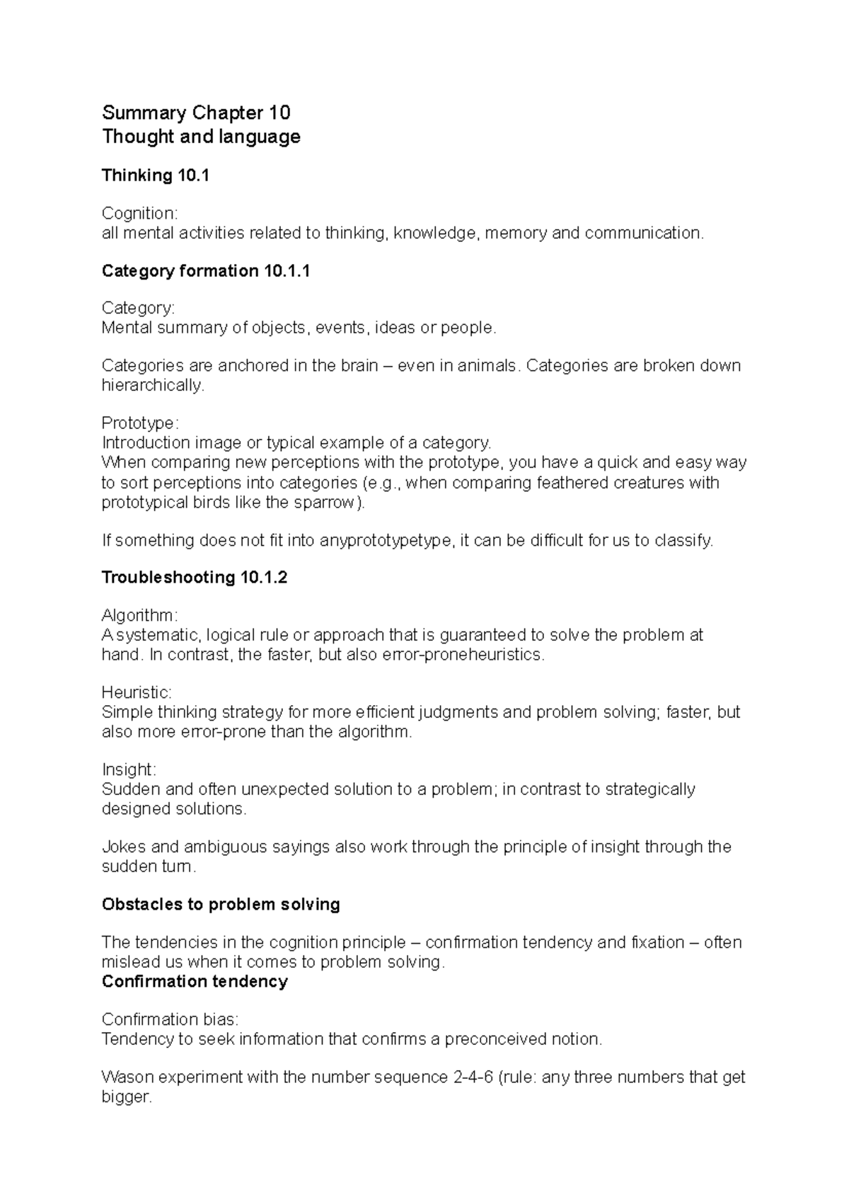 Summary Chapter 10 - Thought and language (part 1) - Summary Chapter 10 ...