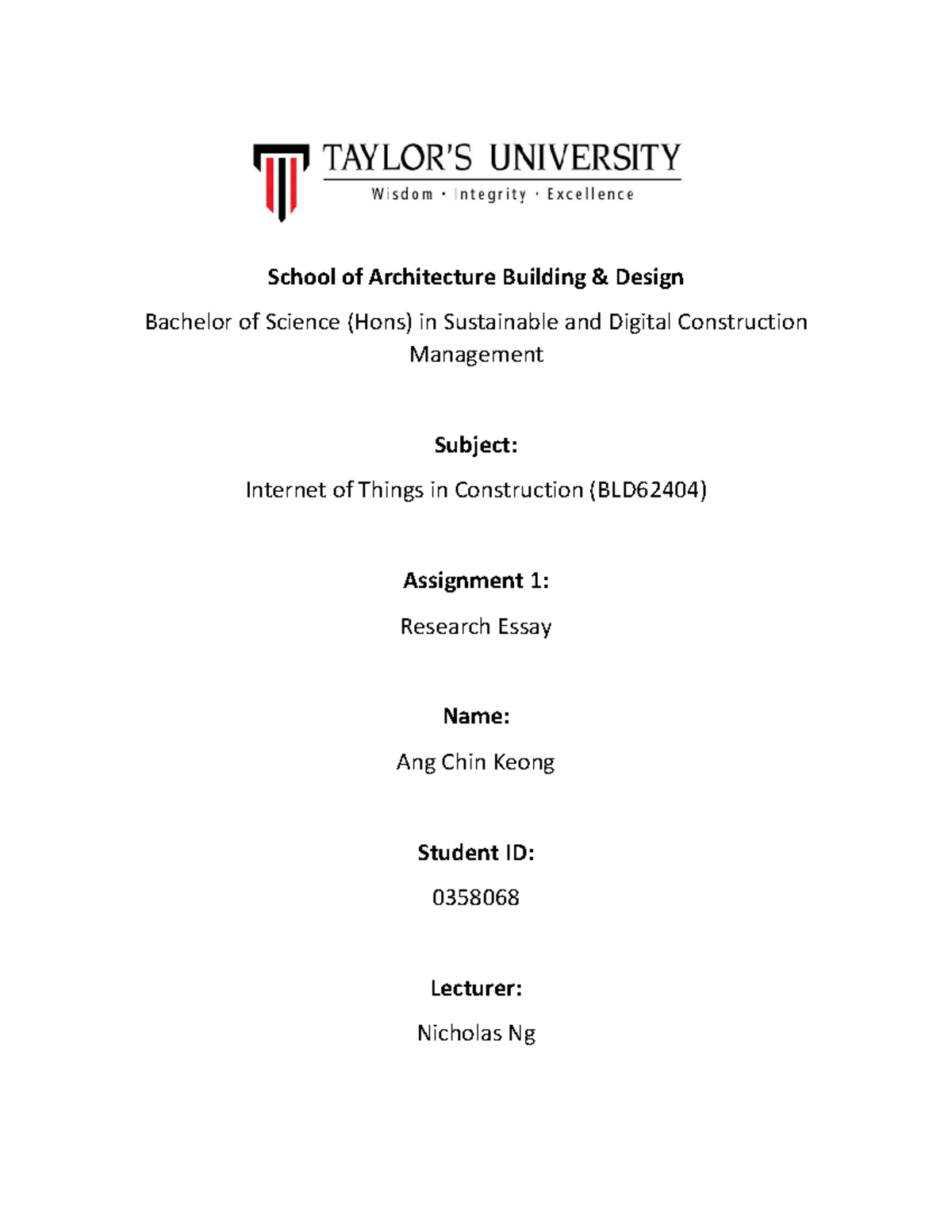 Io T Assignment 1 Draft - School of Architecture Building & Design ...