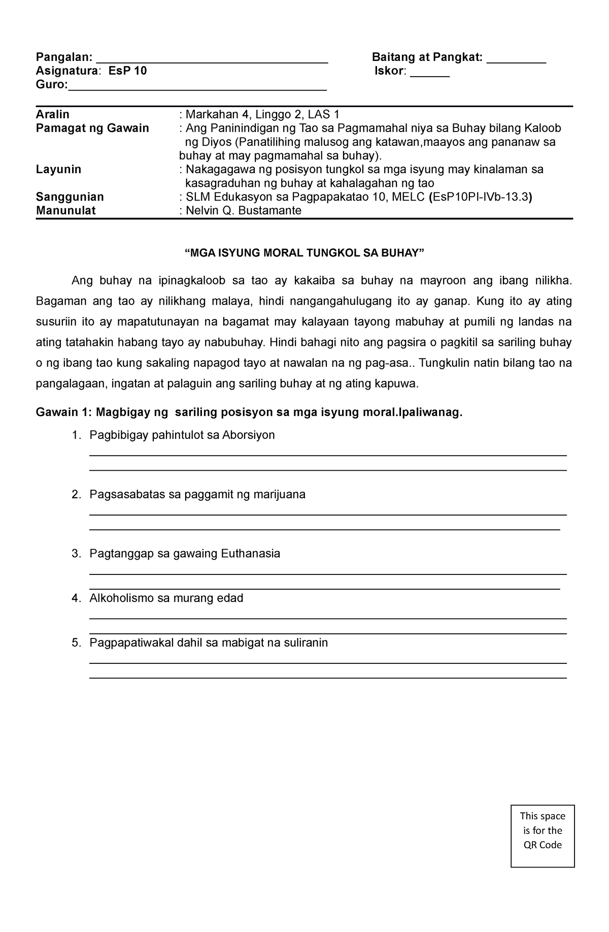 Esp7 Q3 Mod1 Kaugnayan Ng Birtud At Pagpapahalaga - Pangalan