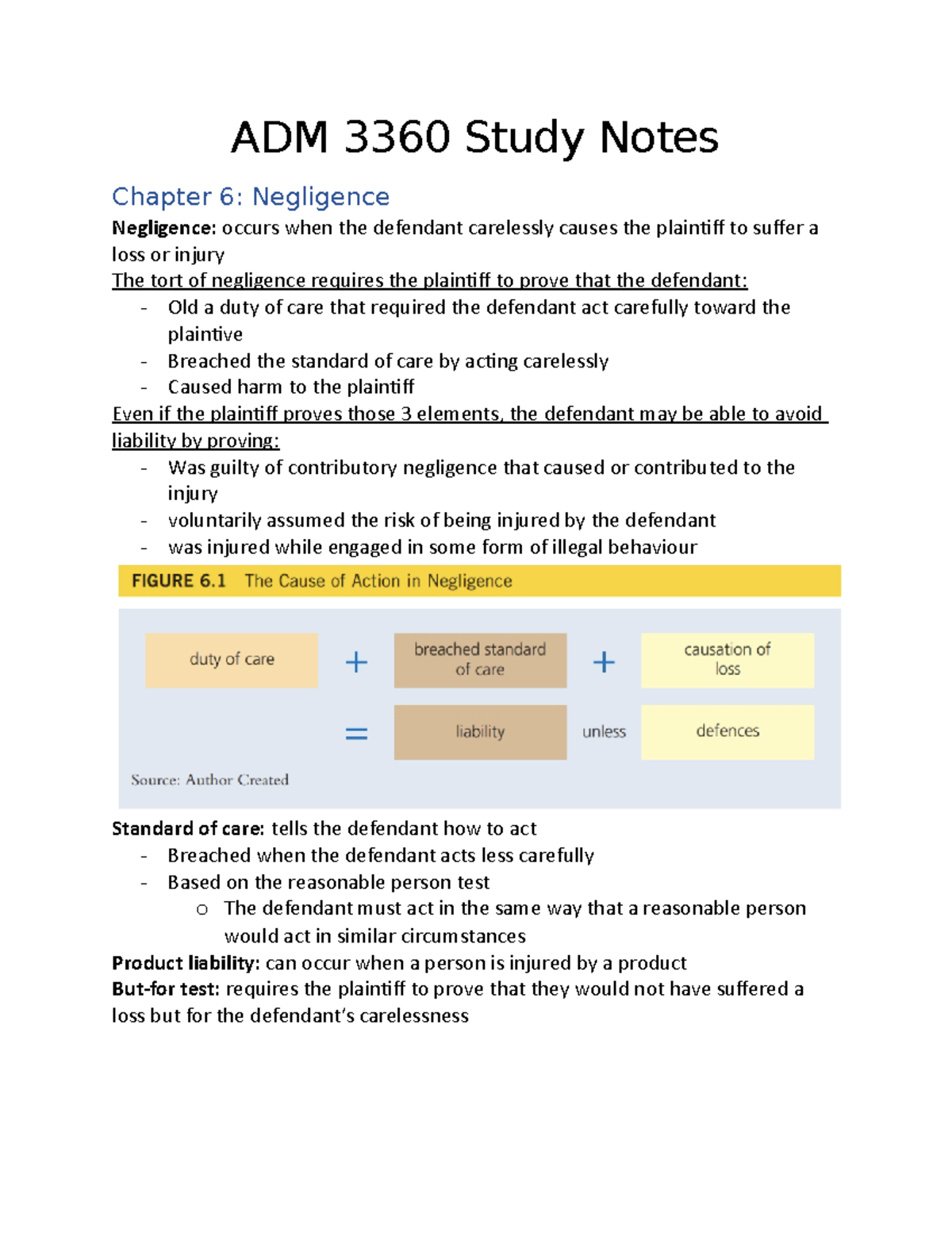 Adm 3360 Chapter 6 Notes Adm 3360 Study Notes Chapter 6 Negligence Negligence Occurs When Adm 3360 Chapter 6 Notes Adm 3360 Study Notes Chapter 6 Negligence Negligence Occurs When