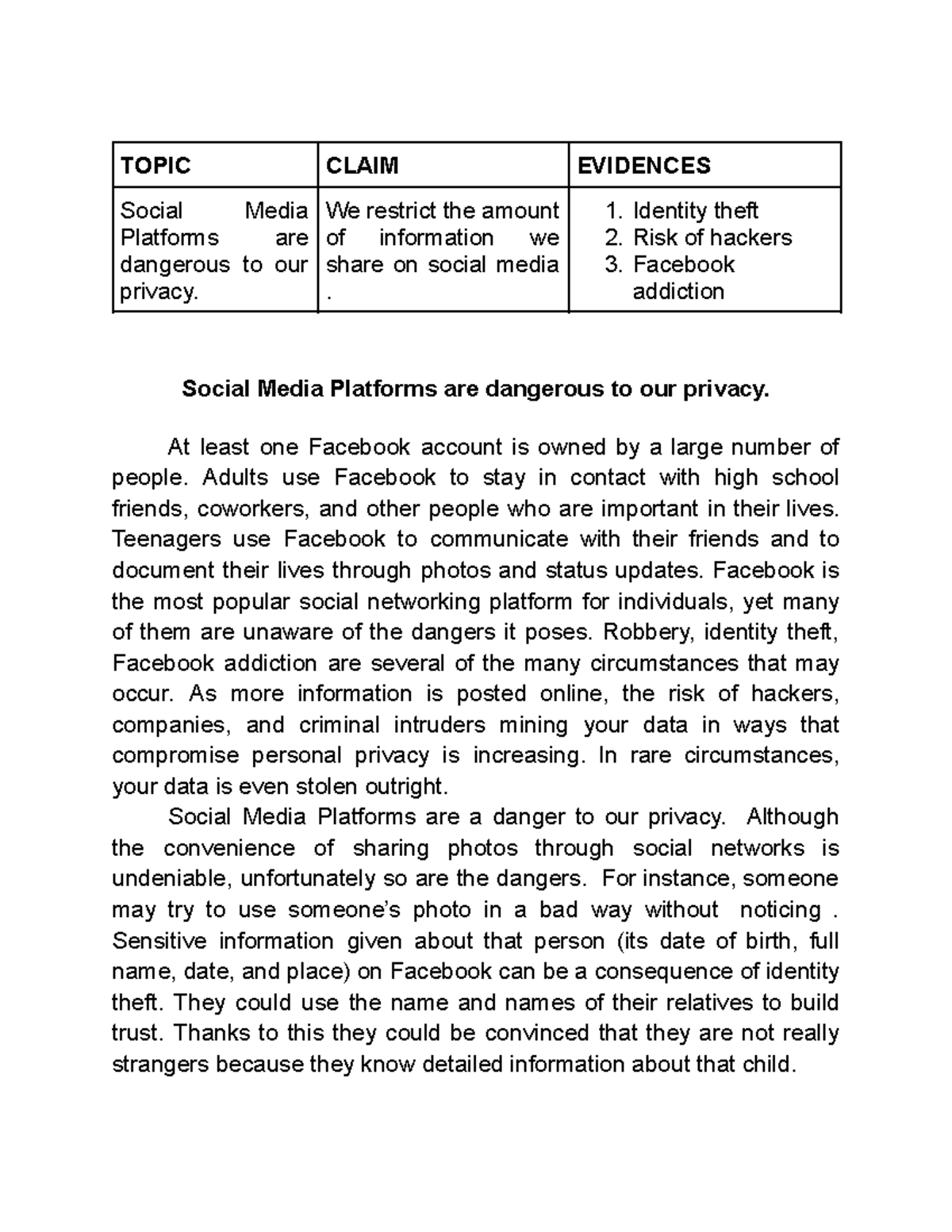 social media platforms are danger to our privacy persuasive essay