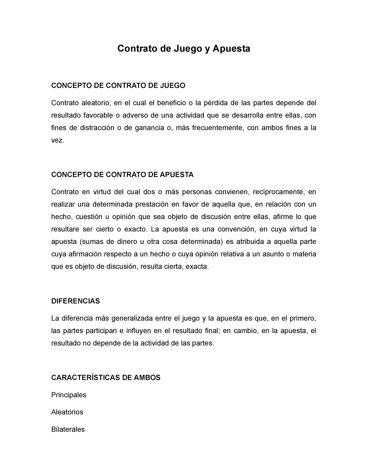 Contrato de Juego y Apuesta Contrato de Juego Apuesta