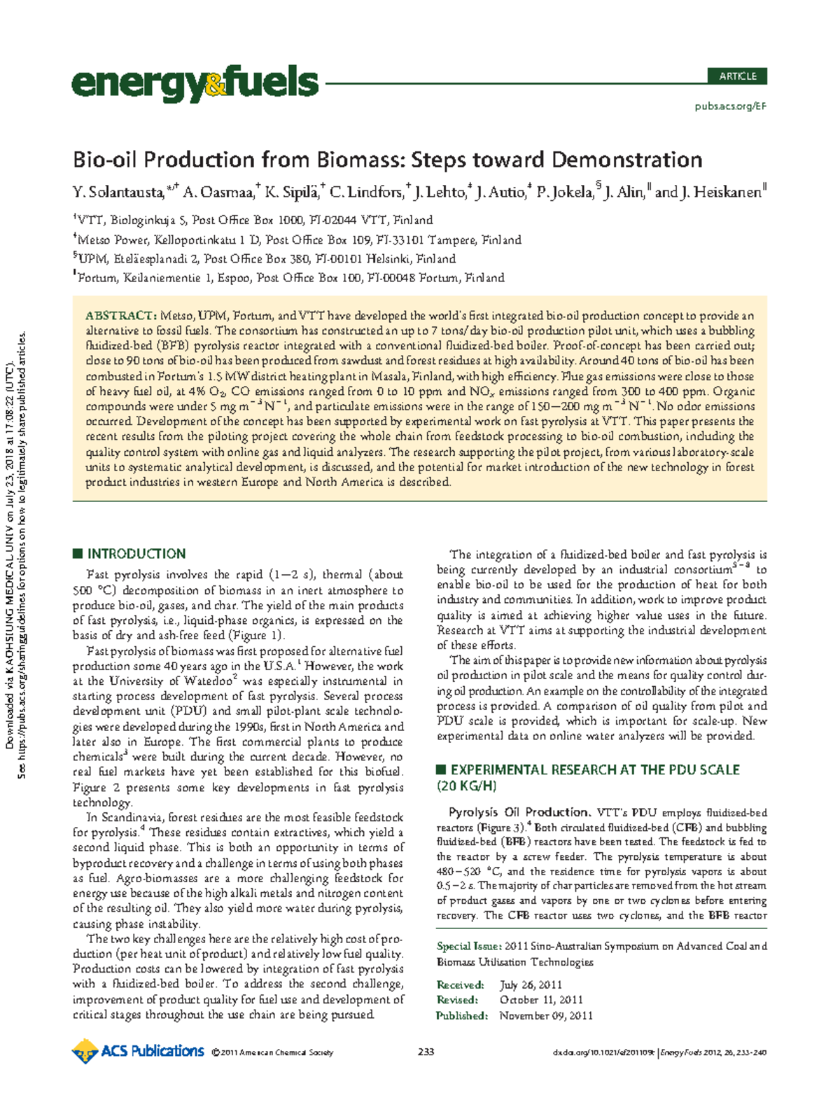 Bio-oil Production from Biomass- Steps toward Demonstration - Published ...