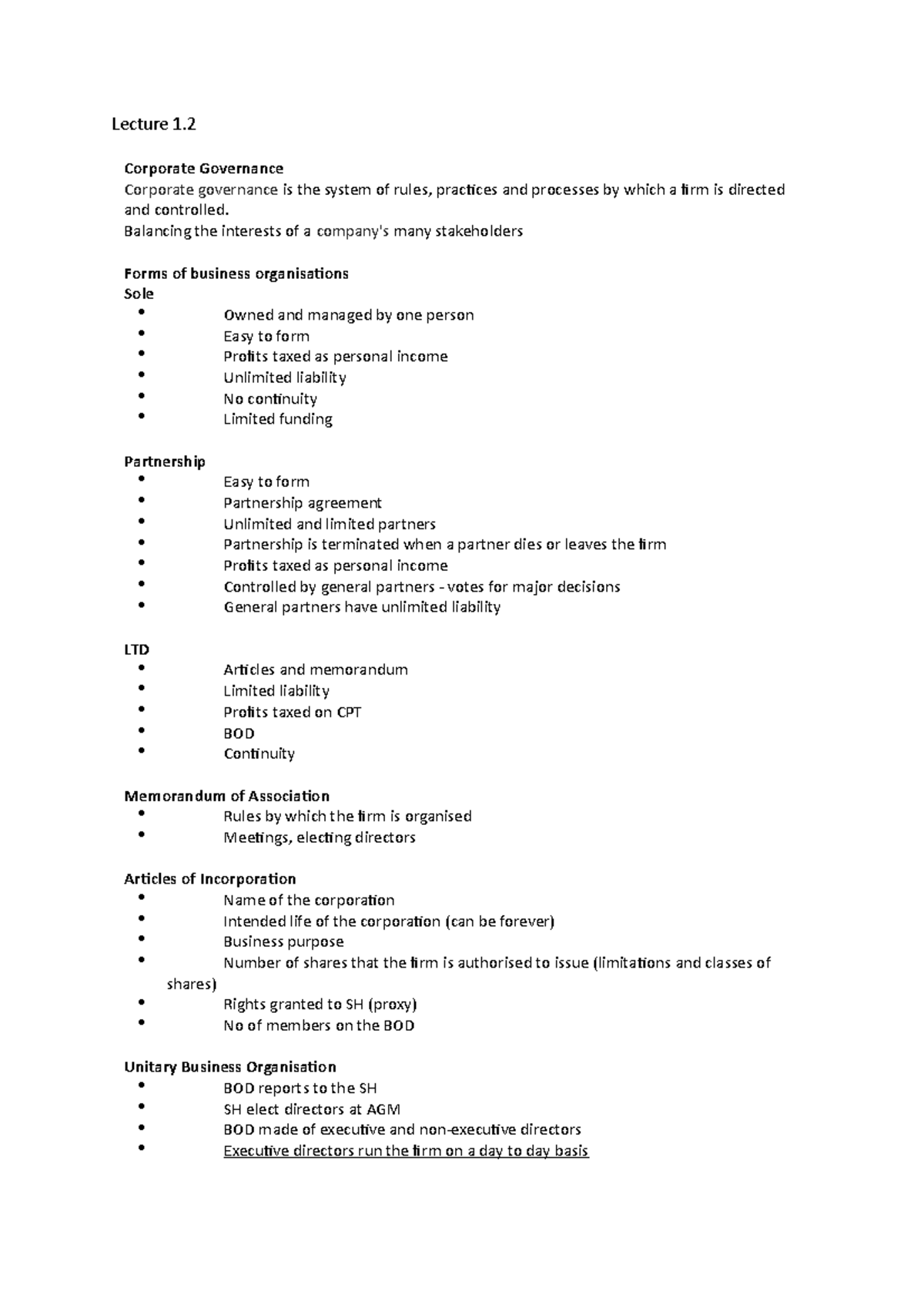 Lecture 1 - Lecture 1. Corporate Governance Corporate Governance Is The ...