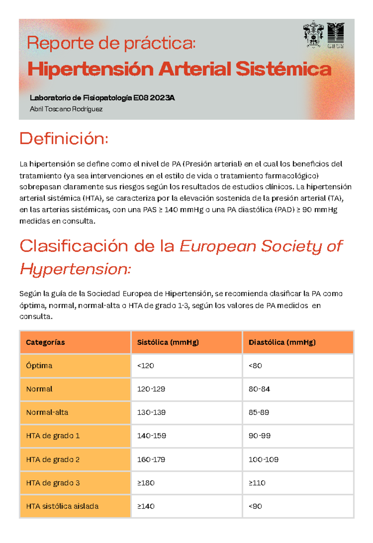HTA ATR Tarea de Patología sobre la HTA Definición La hipertensión