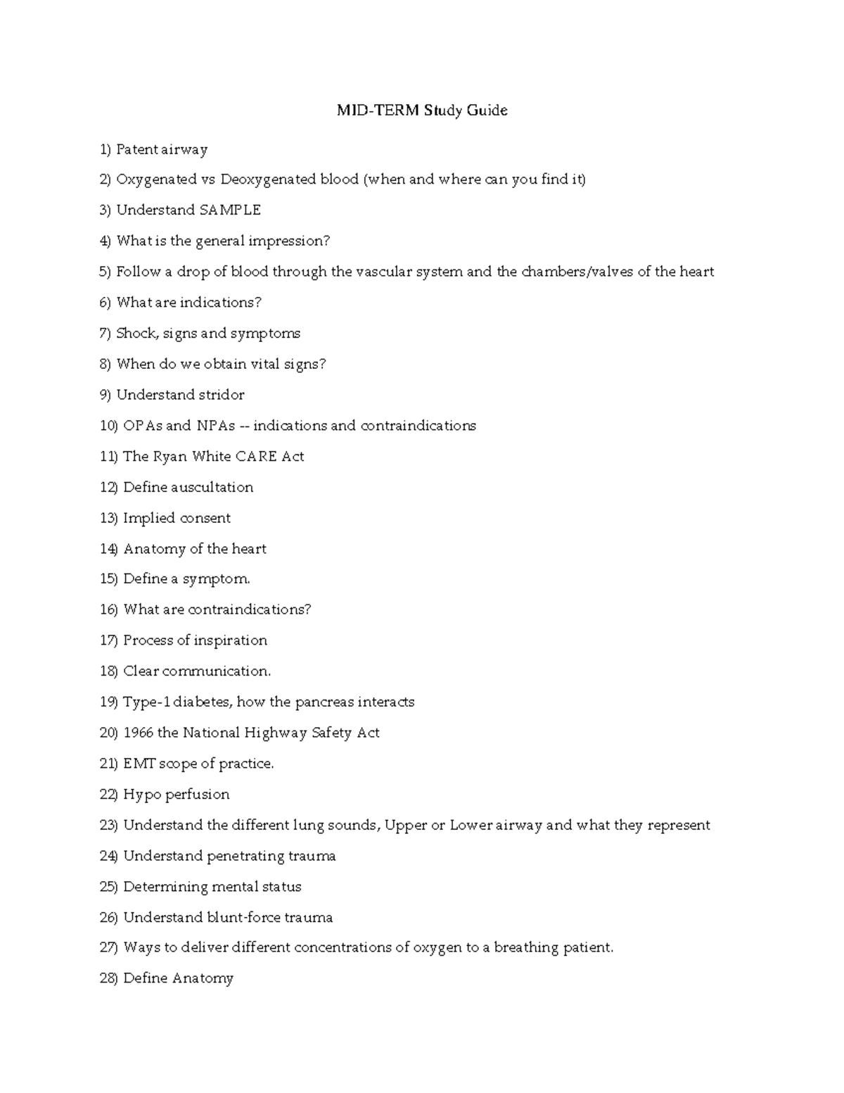 Midterm study guide - branch - MID-TERM Study Guide Patent airway ...