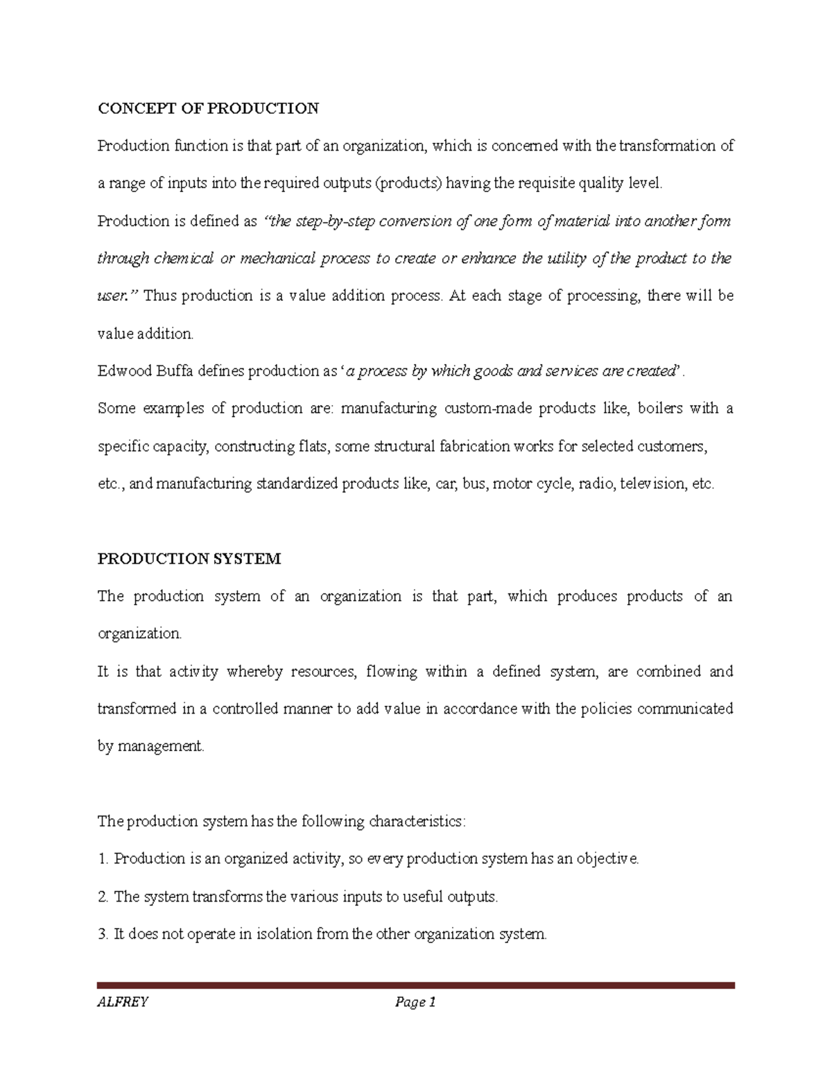 Concept OF Production - Good - Accounting and finance - UCU - Studocu