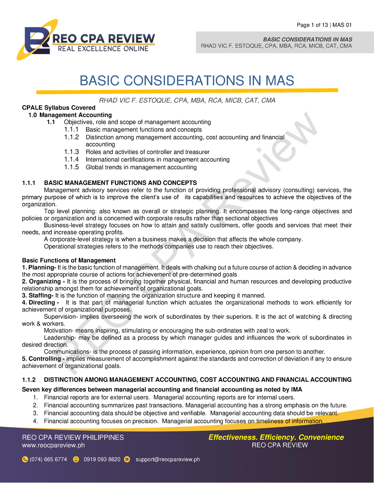 01 REO PRO 6th Batch Basic Considerations In MS - REO CPA Review BASIC ...