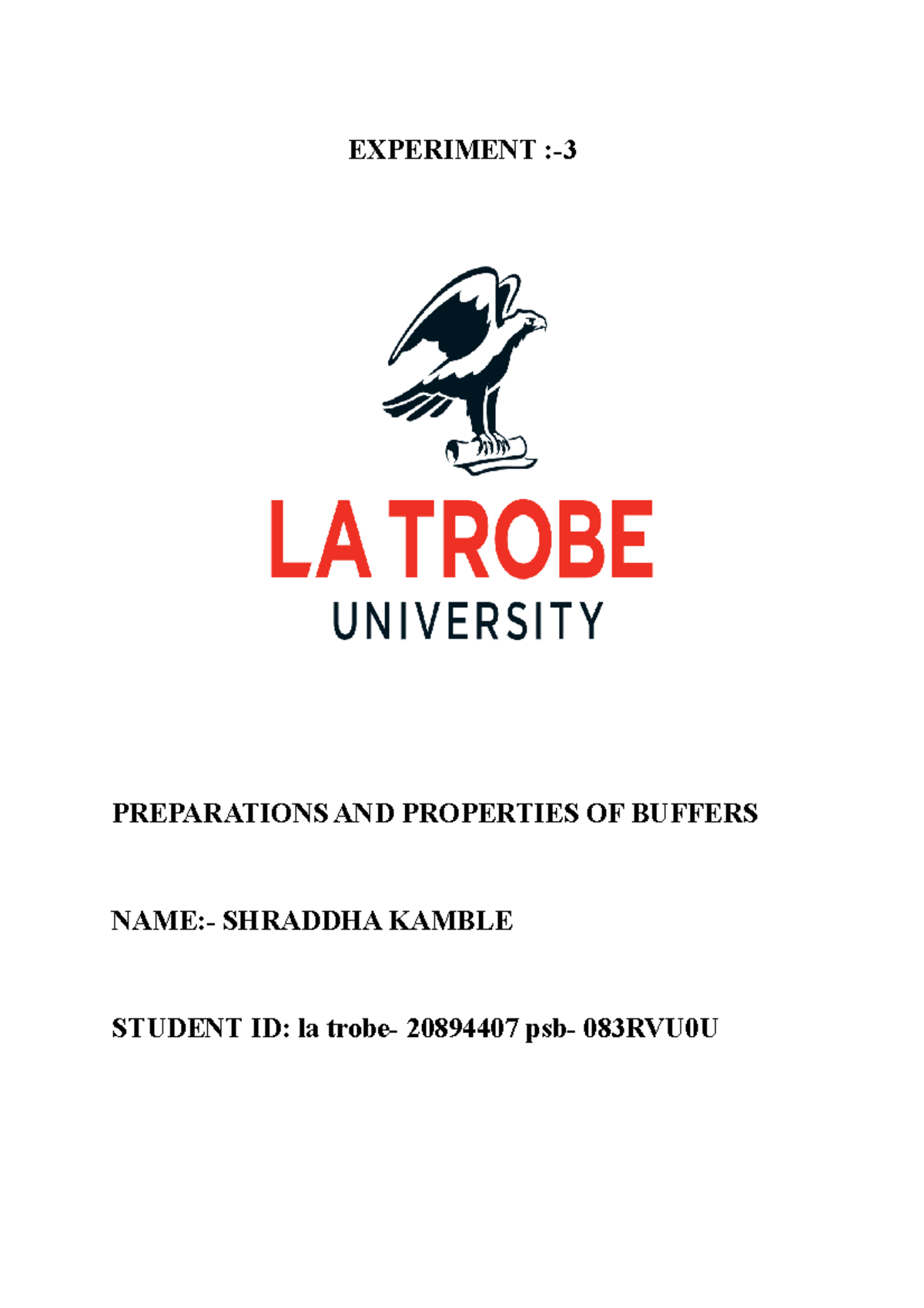 Buffer EXPERIMENT PREPARATIONS AND PROPERTIES OF BUFFERS NAME