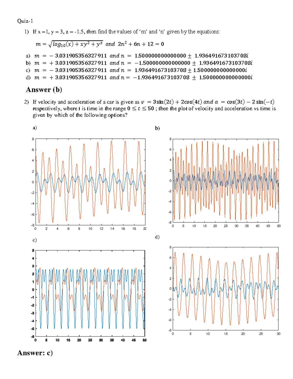 Quiz-1 - these are sample of quizzes for math modeling - Quiz- 1) If x ...