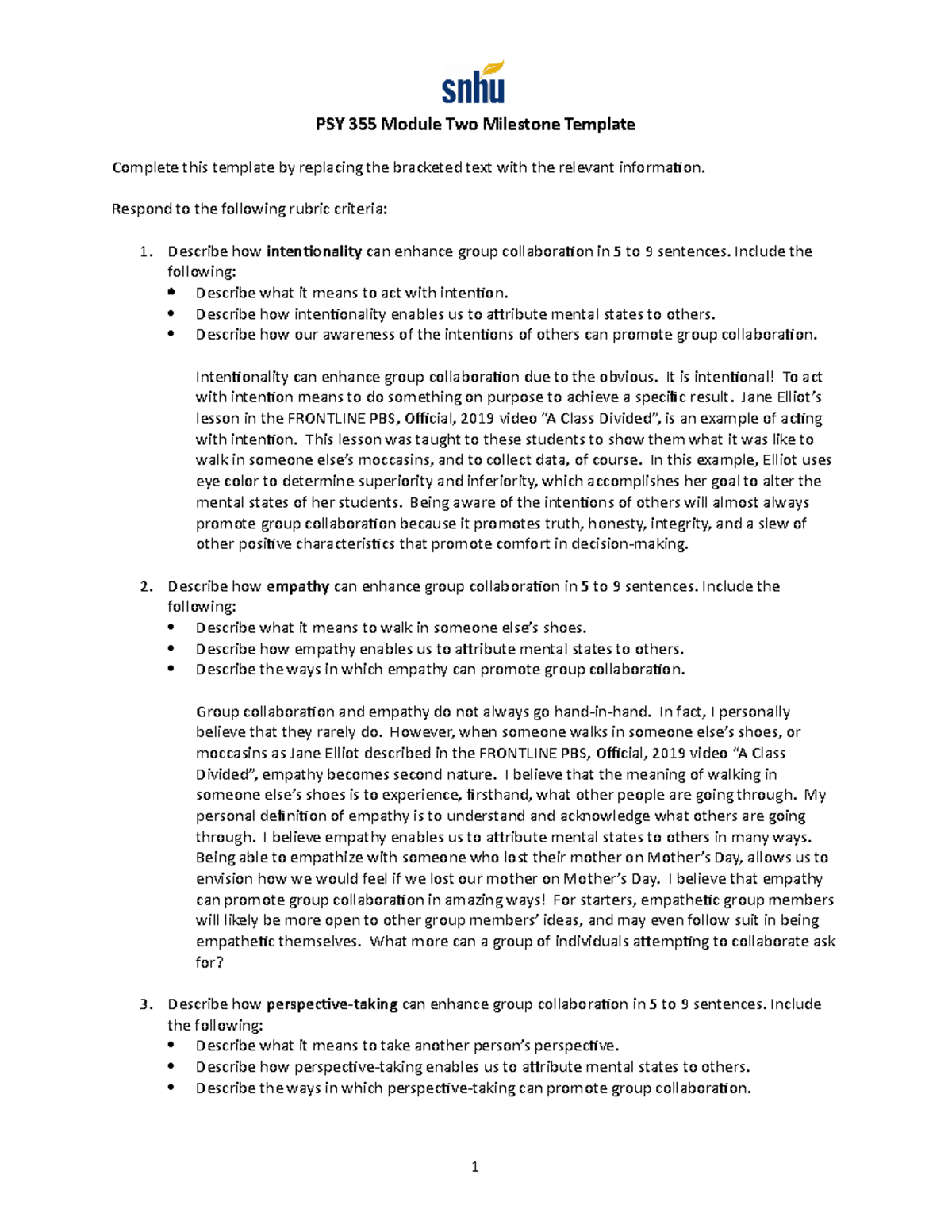 PSY 355 Module Two Milestone Template - PSY 355 Module Two Milestone ...