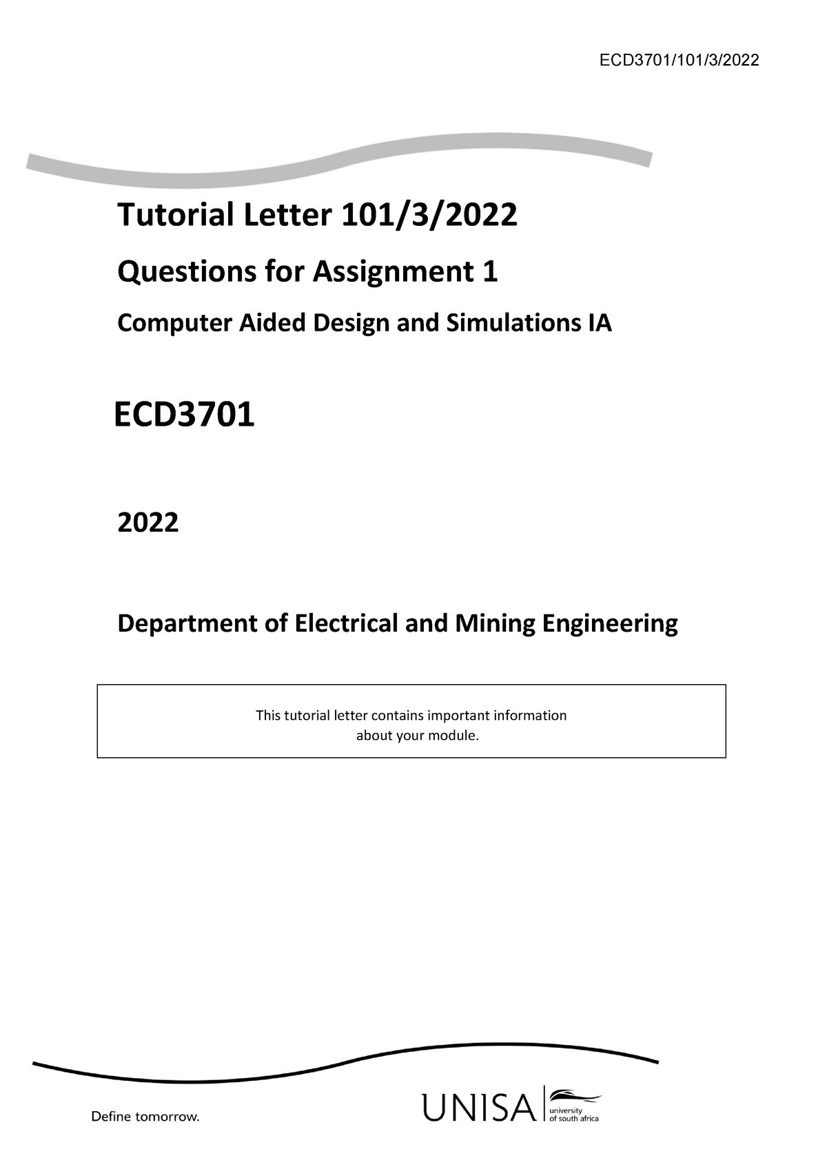 ECD3701 TL101 03 2022 Assignment 1 Questions - Tutorial Letter 101/3 ...