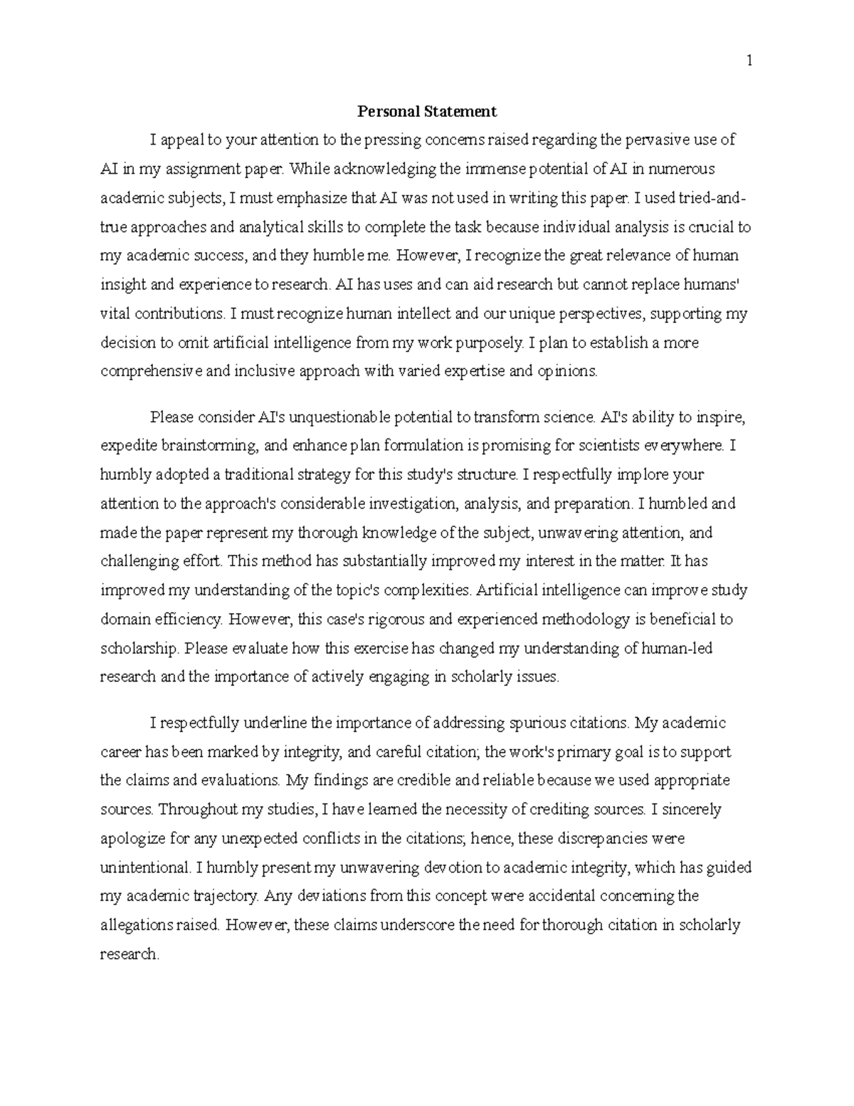 Personal Statement - Good - 1 Personal Statement I appeal to your ...