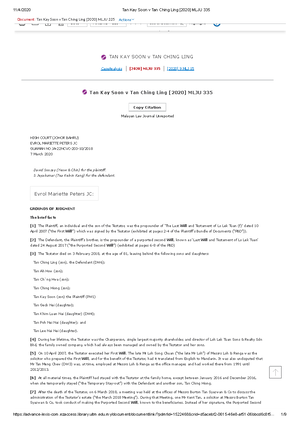 wills) Tan Kay Soon v Tan Ching Ling [2020] MLJU 335 - Law 