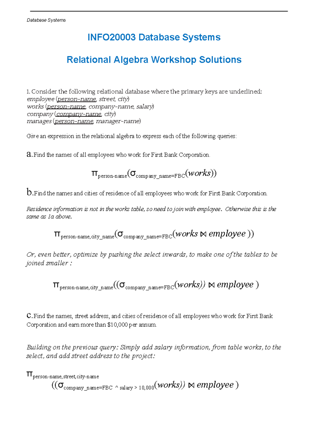 Sample/practice exam 2015, questions - Database Systems Database ...