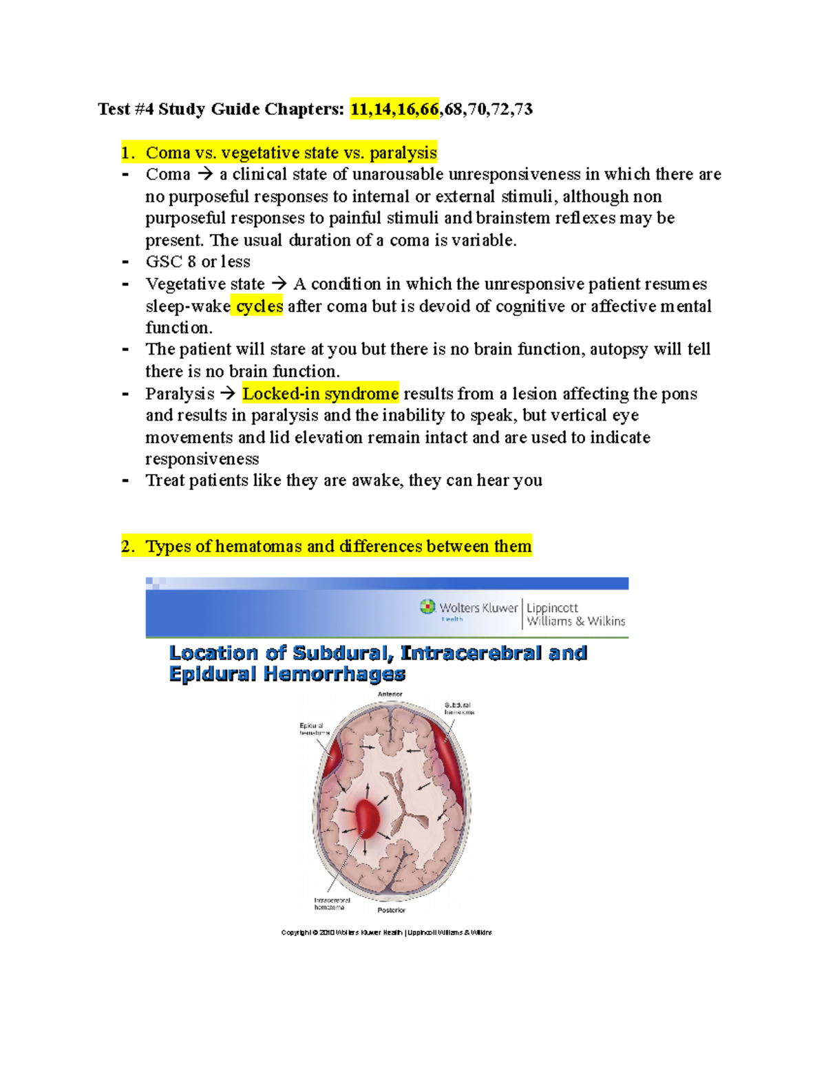 Test 4 study guide for ICP, shock, mental health Test 4 Study Guide