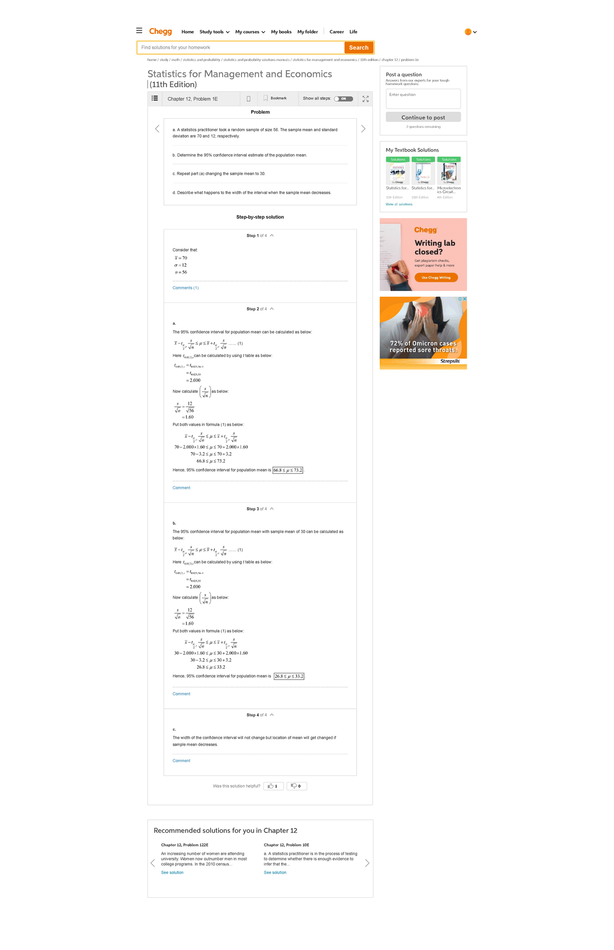 Solved a. A statistics practitioner took a random sample of si... Chegg ...