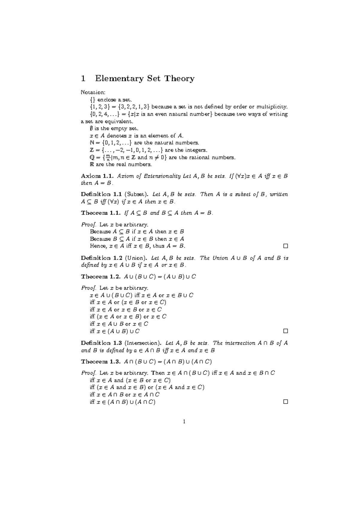 Logic - An Introduction To Elementary Set Theory - 1 Elementary Set ...