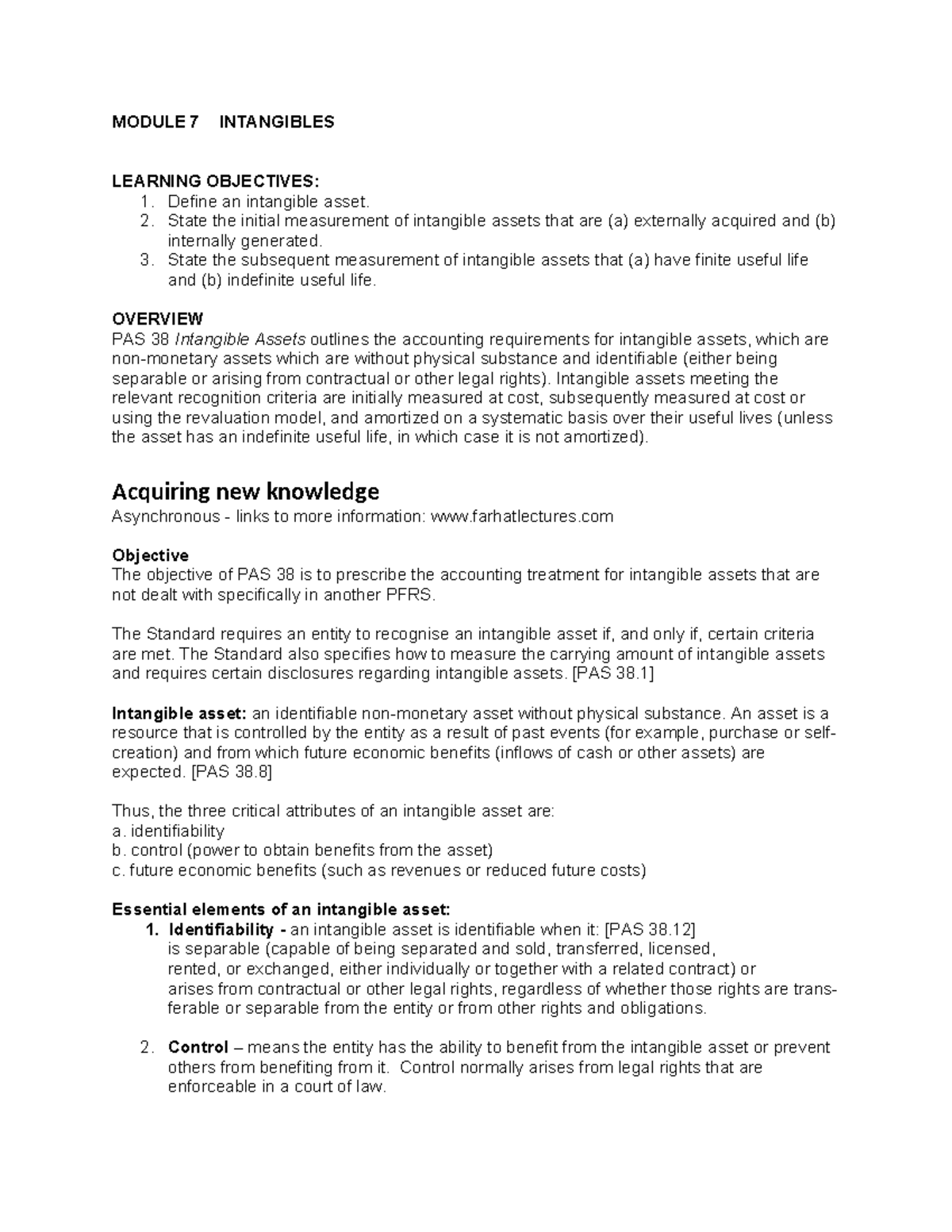 Module-1- Intangibles - MODULE 7 INTANGIBLES LEARNING OBJECTIVES ...