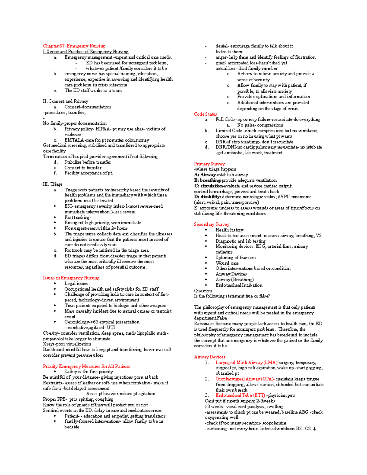 Chapter 67 Emergency Nursing - Chapter 67 Emergency Nursing I. Scope ...