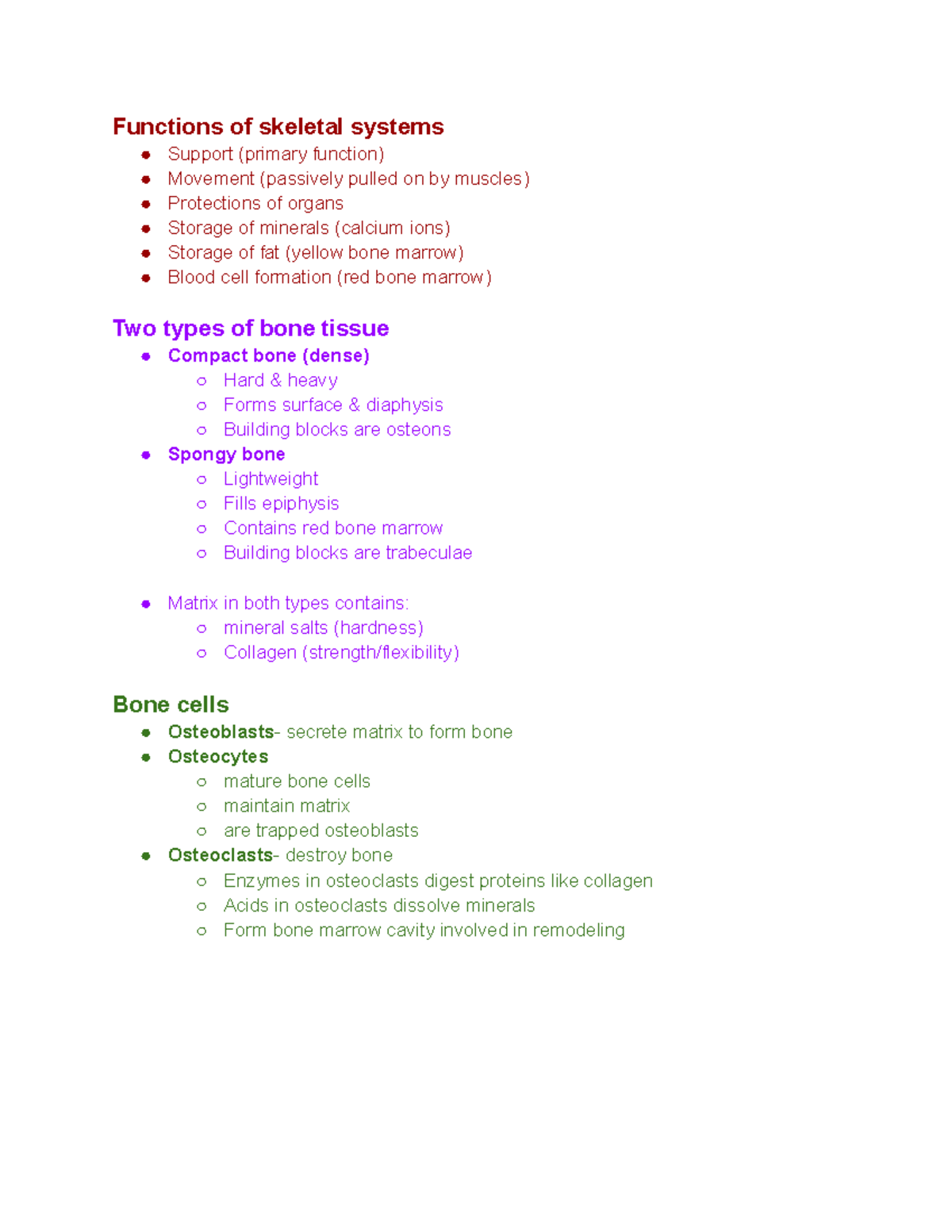 Skeletal system - Functions of skeletal systems Support (primary ...