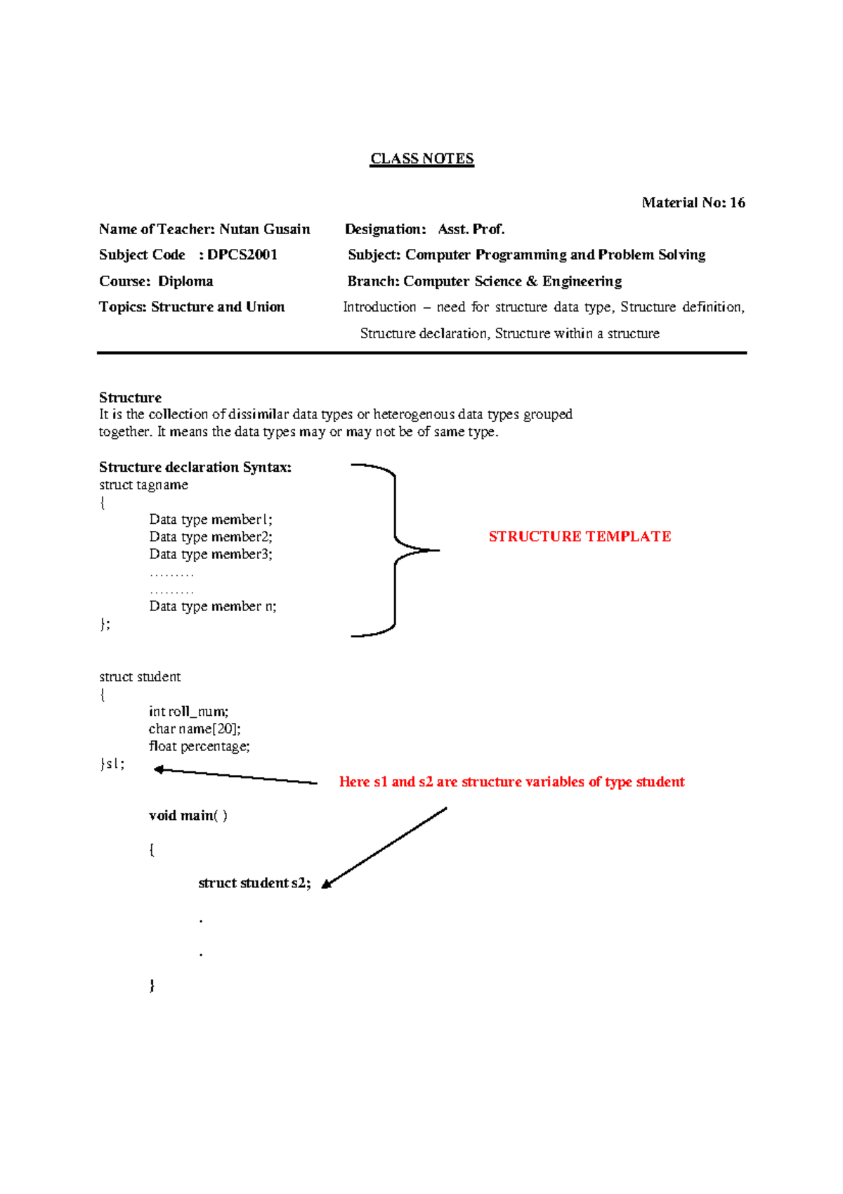 problem solving and programming lecture notes