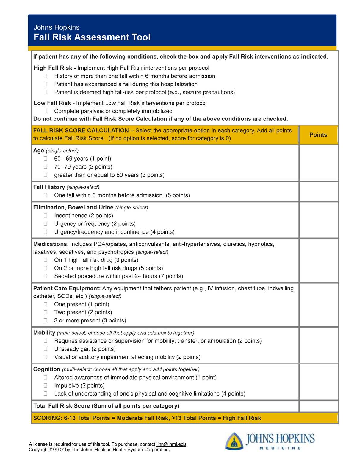 Jhfrat acute care original 6 22 17 - Fall Risk Assessment Tool A ...