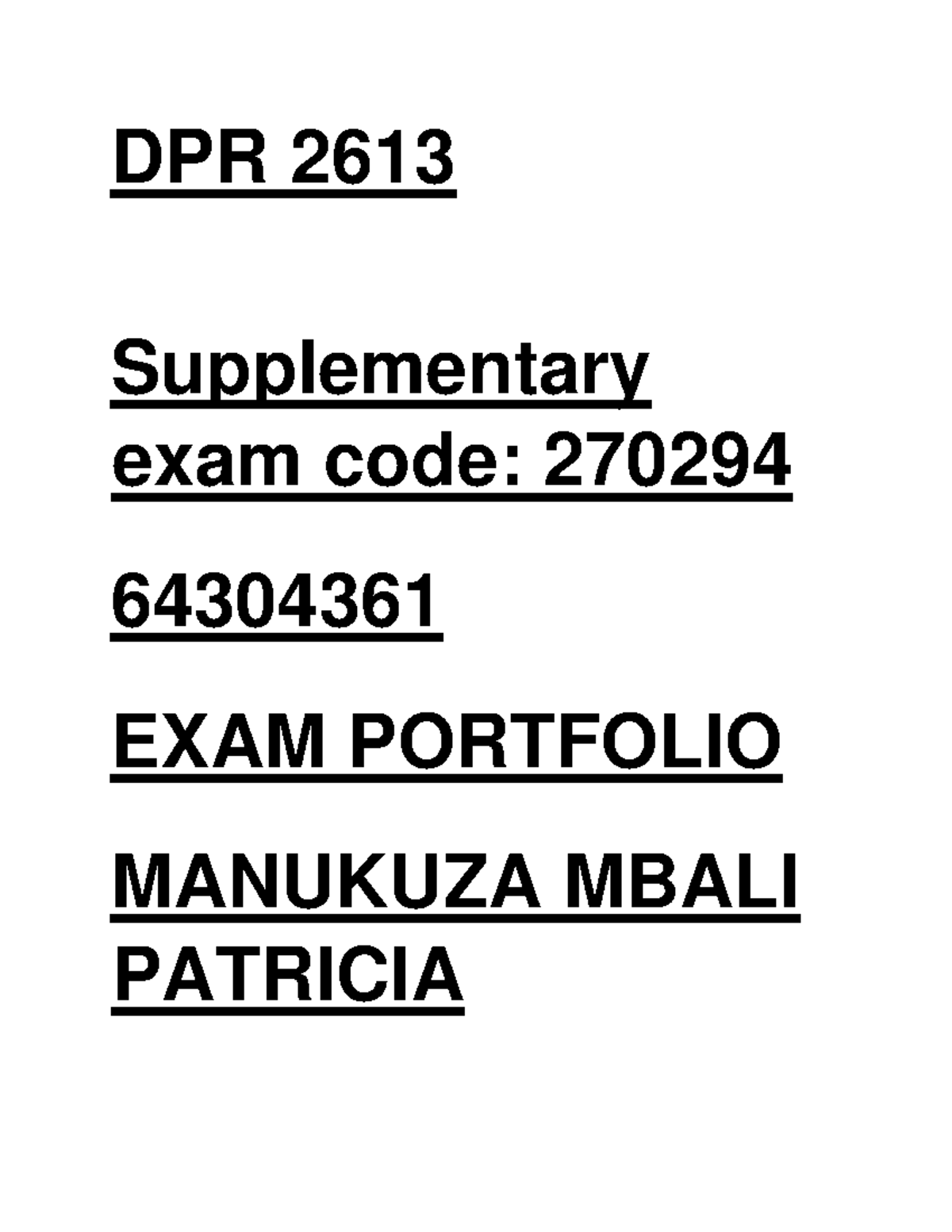 2613 mbali august DPR Supplementary exam DPR 2613 Supplementary