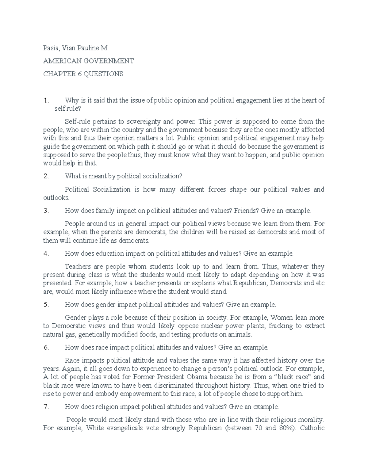 Chapter 6 questions - Pasia, Vian Pauline M. AMERICAN GOVERNMENT ...