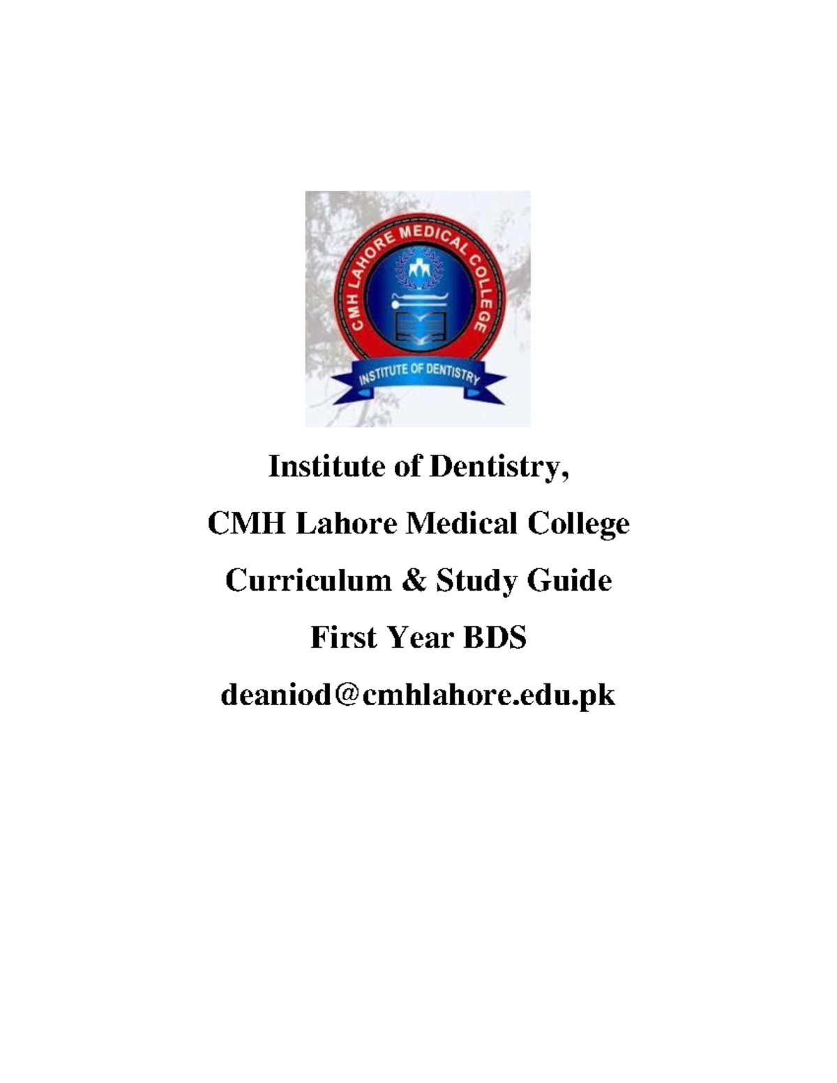 IOD Study guide 1st year BDS Institute of Dentistry, CMH Lahore