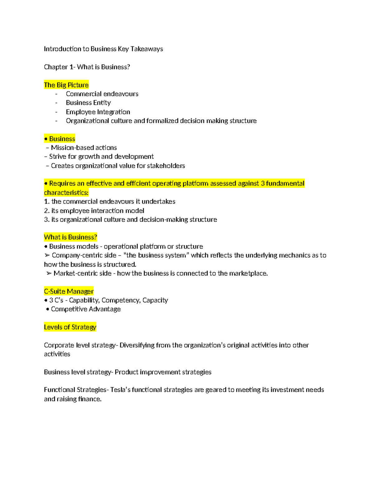 Business Unit 1 - Lecture Notes - Introduction To Business Key ...