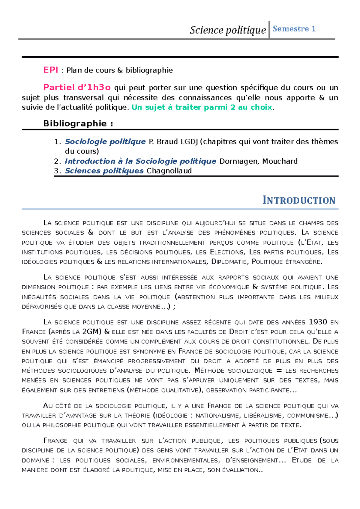 Science Politique - Notes De Cours 1-10 - Science Politique Semestre 1 ...