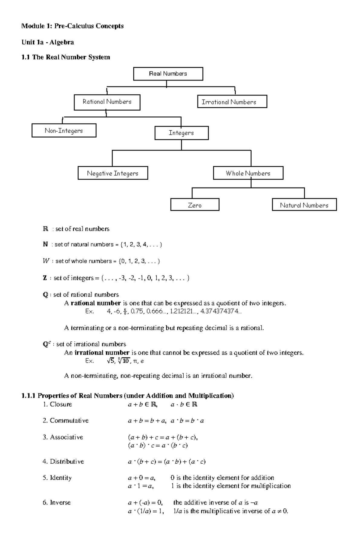 Acquire Module 1 Unit 1 Algebra Concepts - Module 1: Pre-Calculus ...