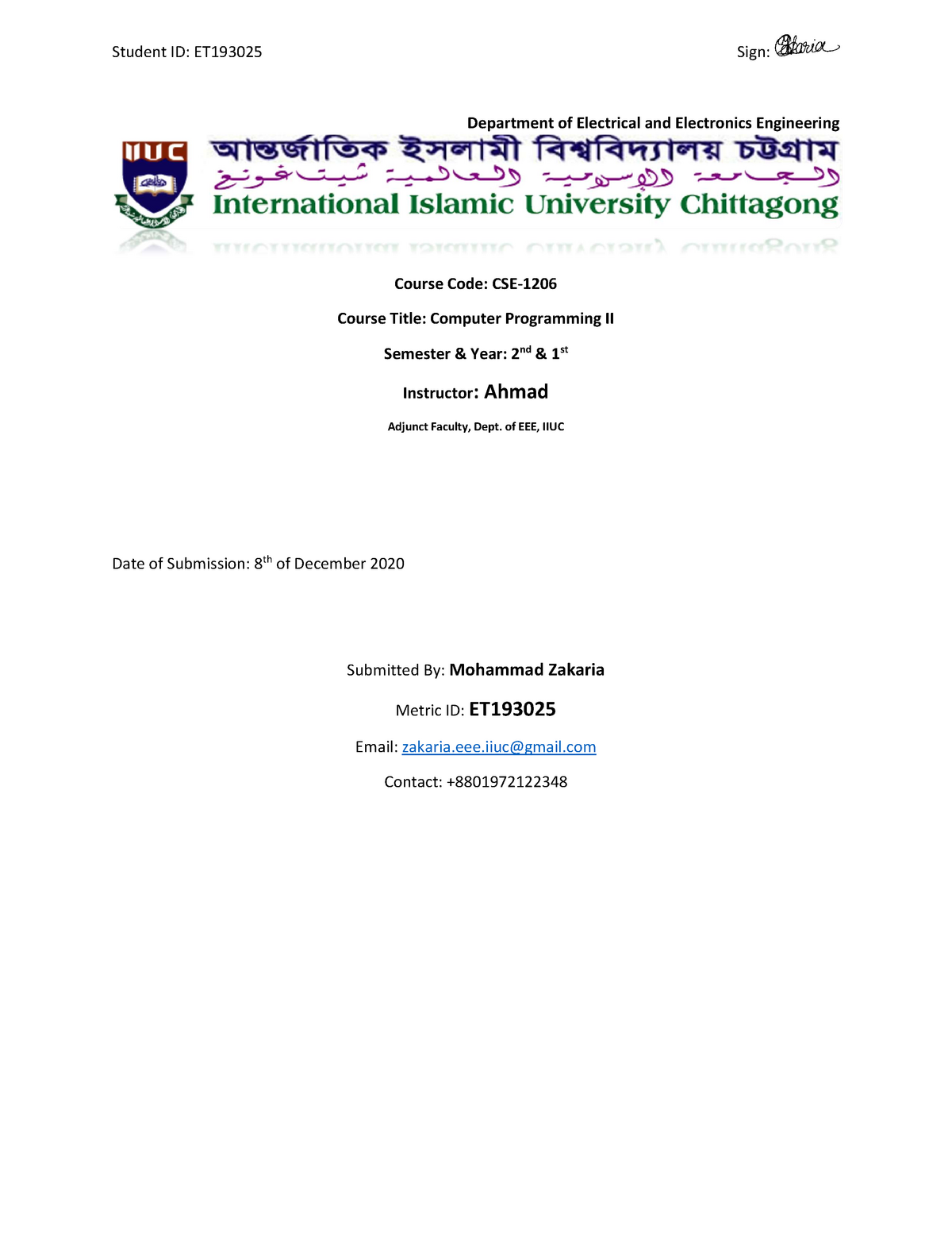 CSE22 Lab Reports - Department of Electrical and Electronics