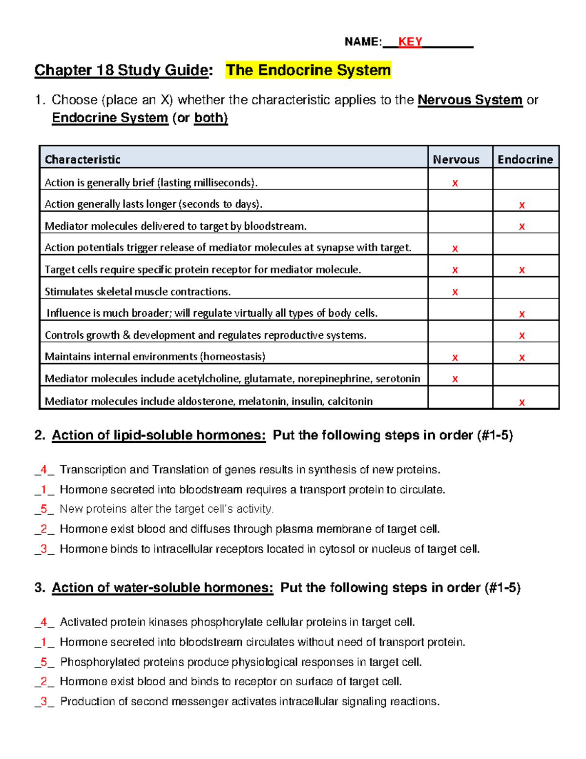 Chapter 18 Study Guide - Endocrine - NAME: KEY______ Chapter 18 Study ...