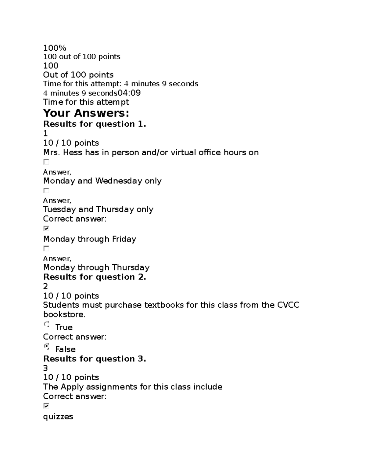 Syllabus Quiz ENG111 100 100 out of 100 points 100 Out of 100 points Time for this attempt 4