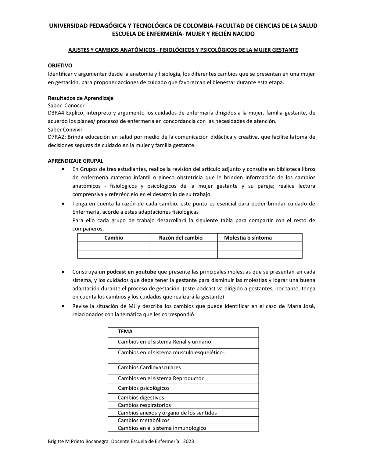 Taller Cambios Fisiologicos De La Gestante - UNIVERSIDAD PEDAG”GICA Y ...