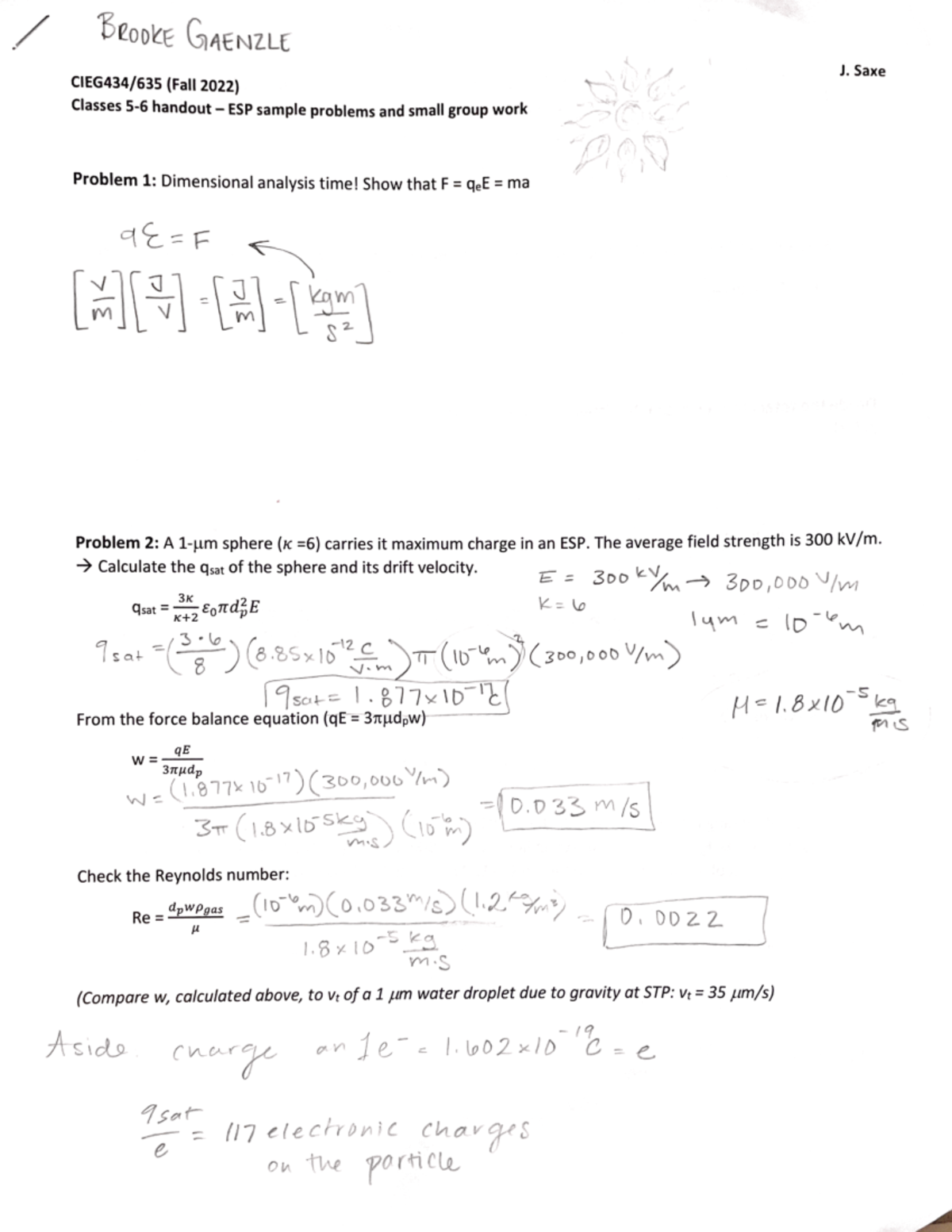 ESP practice problems - Professor Jennie Saxe dimensional analysis ...