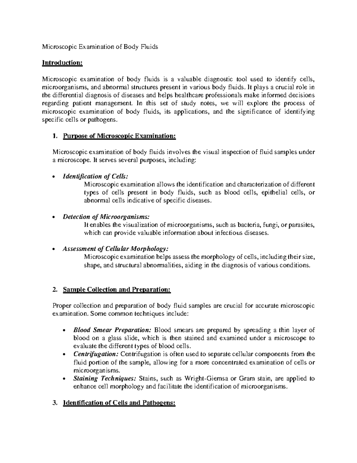 87 Microscopic Examination of Body Fluids Microscopic Examination