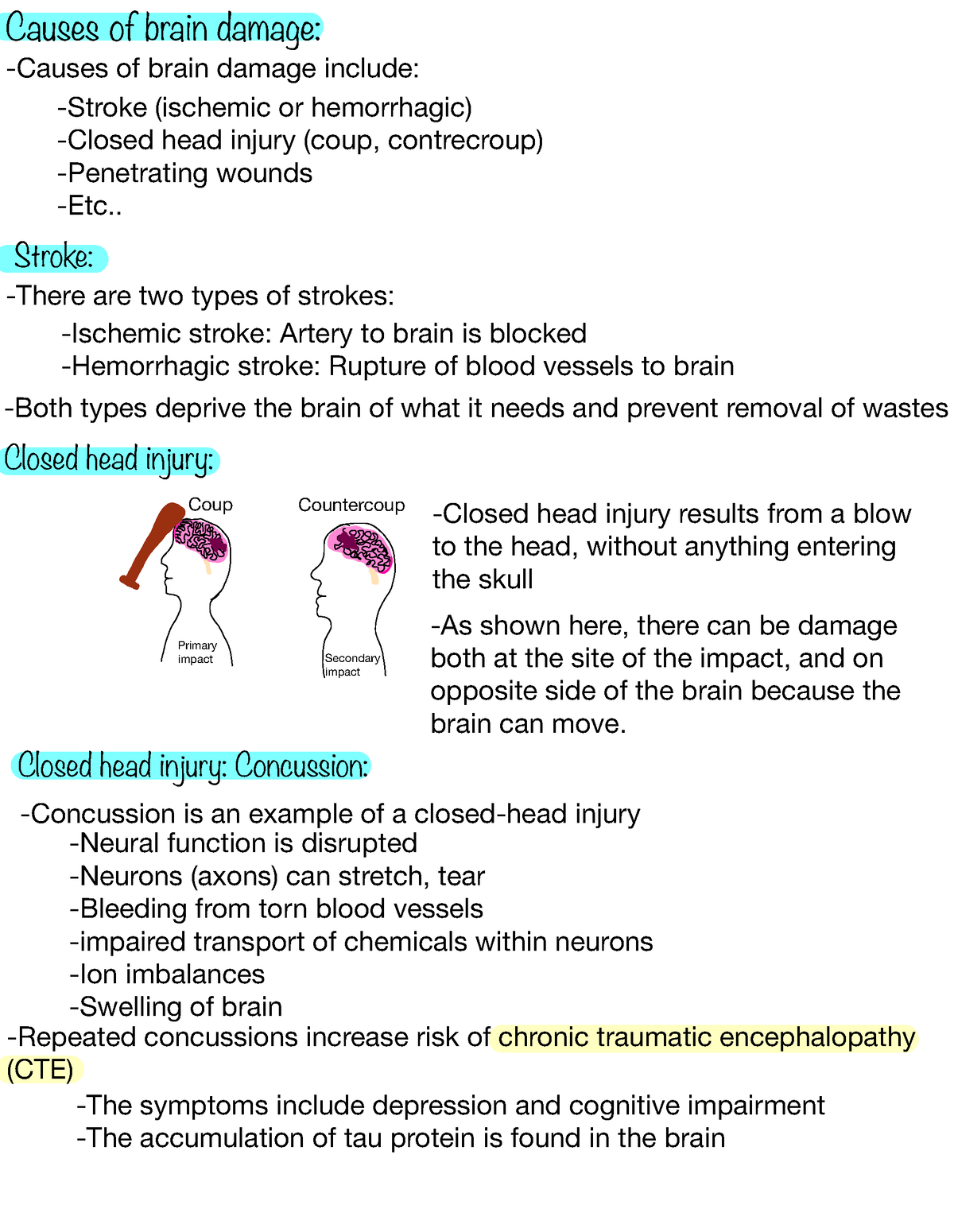 Lecture 7 Biopsych - Causes of brain damage: -Causes of brain damage ...