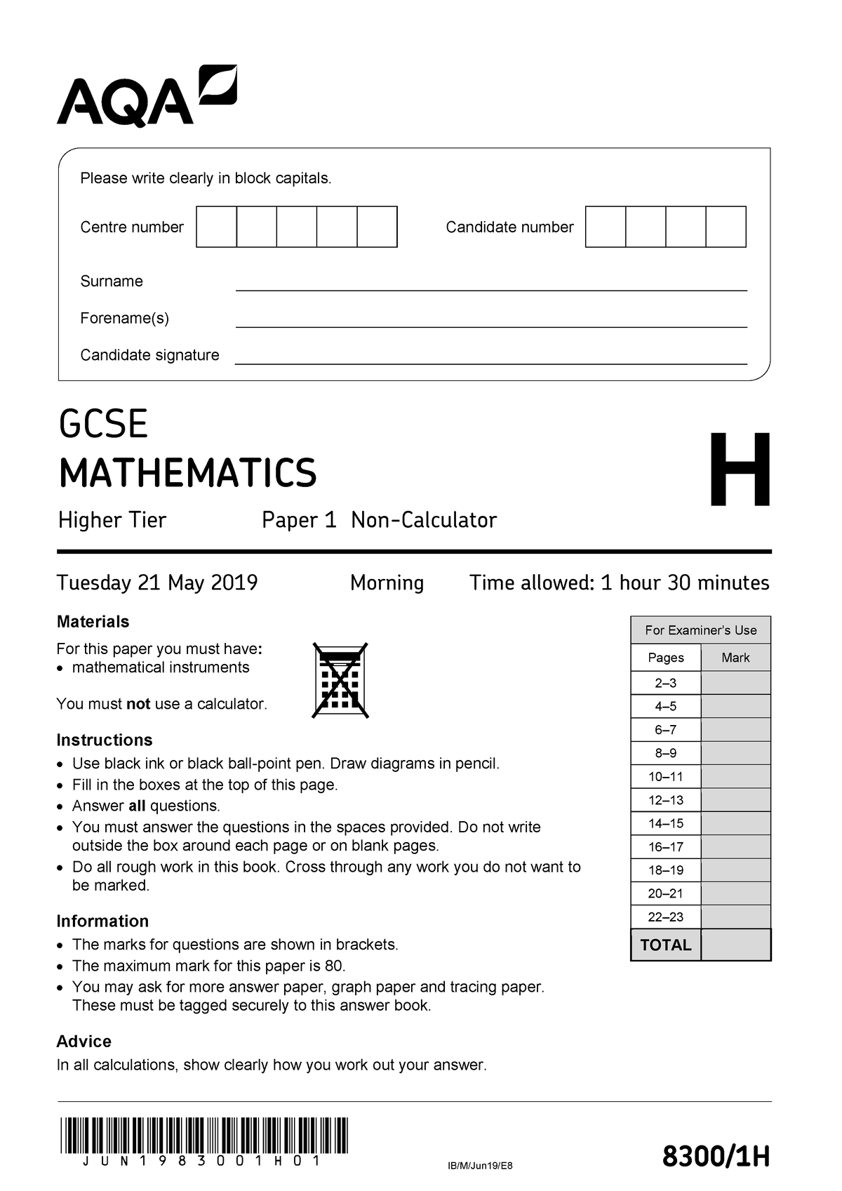 AQA 83001 H QP JUN19 - Assessment 3 - Jun1983001H01 IB/M/Jun19/E 8 8300 ...