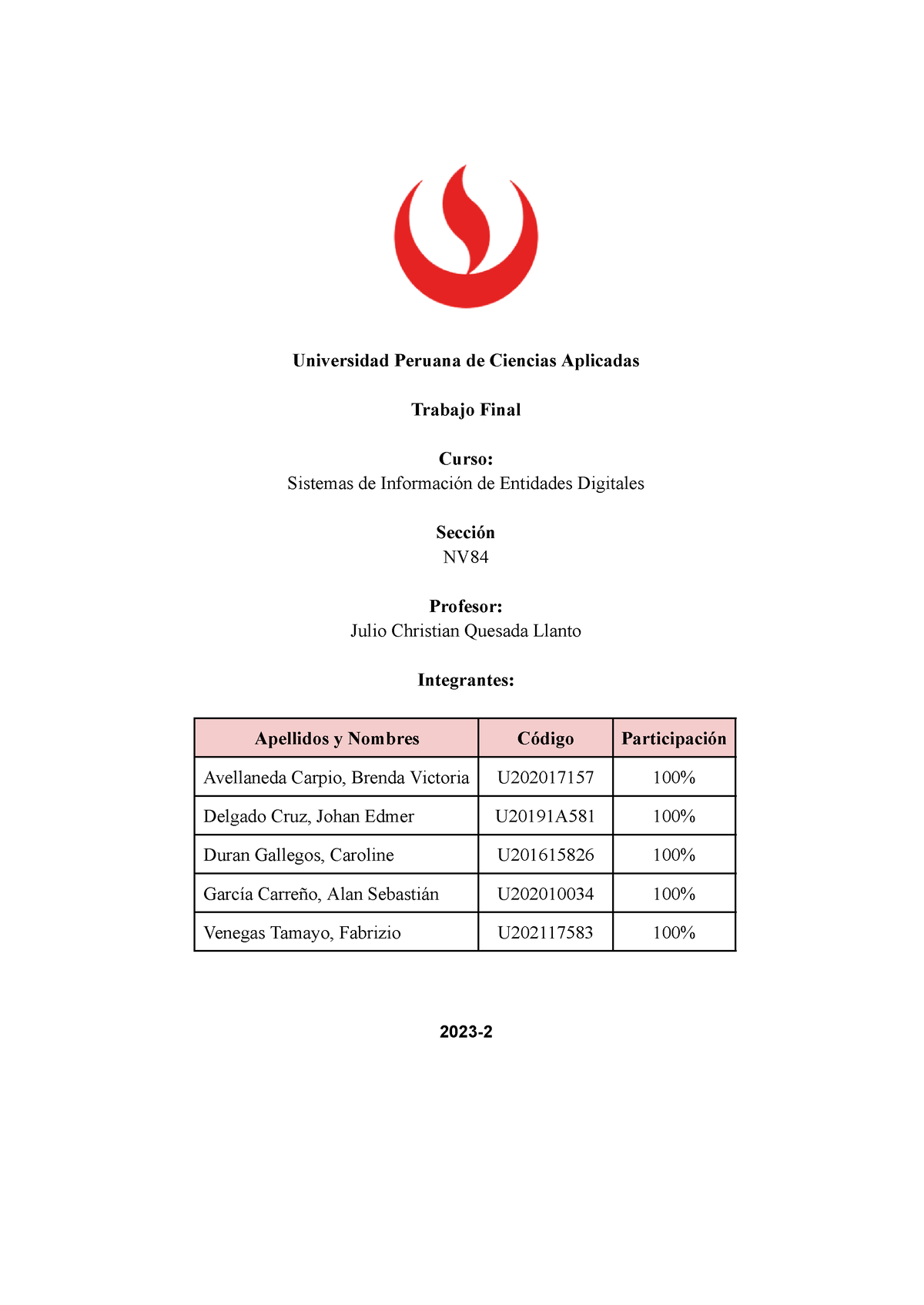 Trabajo Final-Grupo 5 - Universidad Peruana De Ciencias Aplicadas Trabajo Final Curso: Sistemas ...