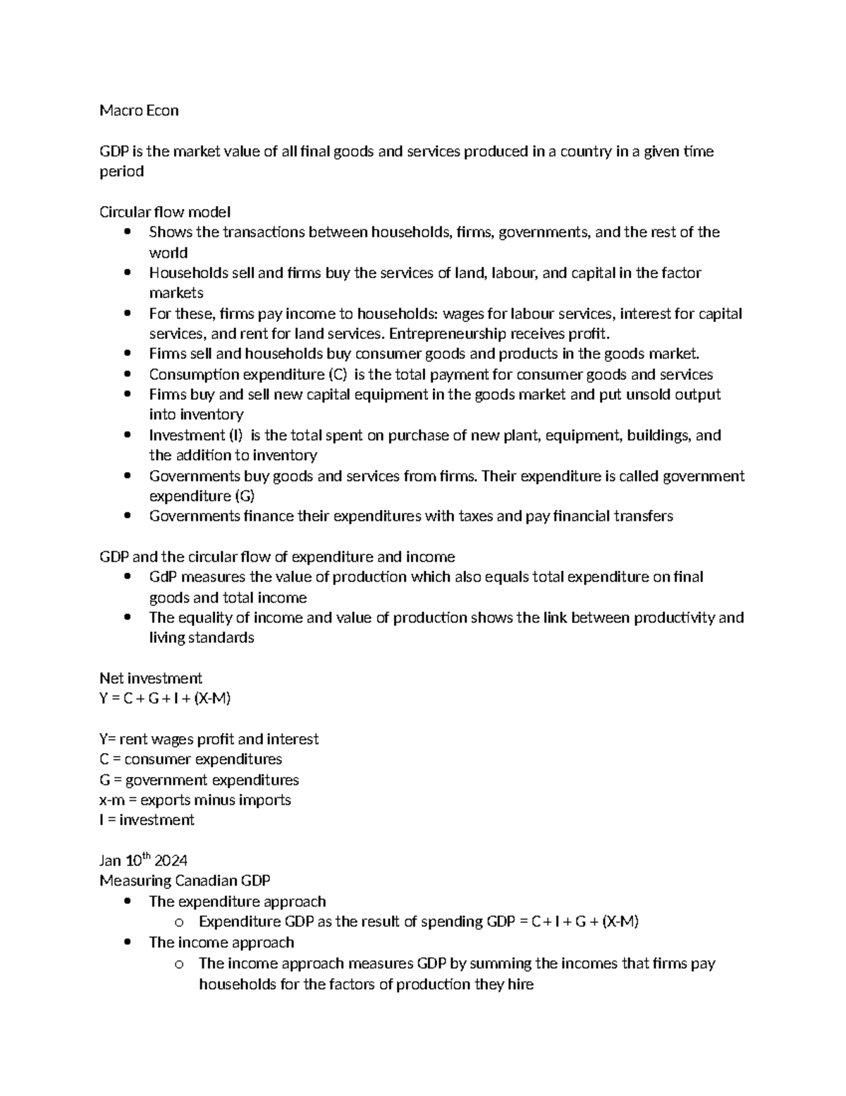 Macro econ 1022 - notes - Macro Econ GDP is the market value of all ...