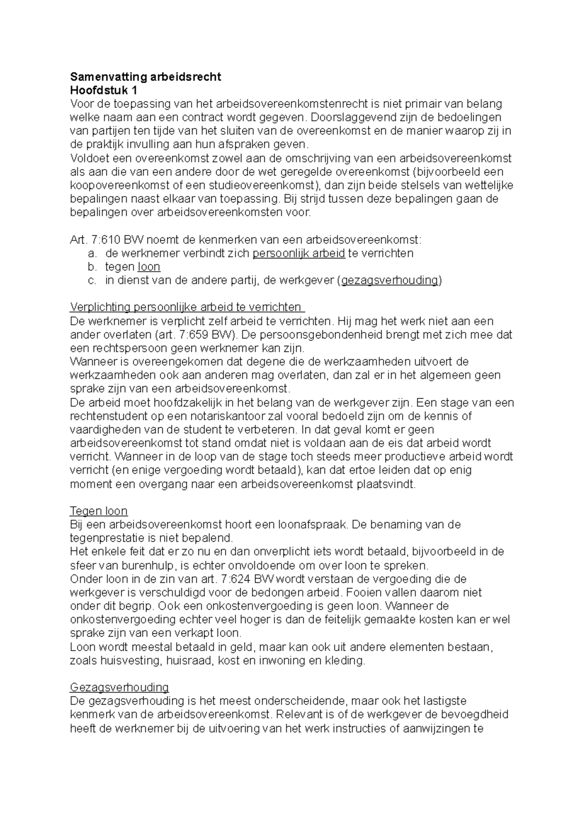 Samenvatting Arbeidsrecht - Samenvatting Arbeidsrecht Hoofdstuk 1 Voor ...