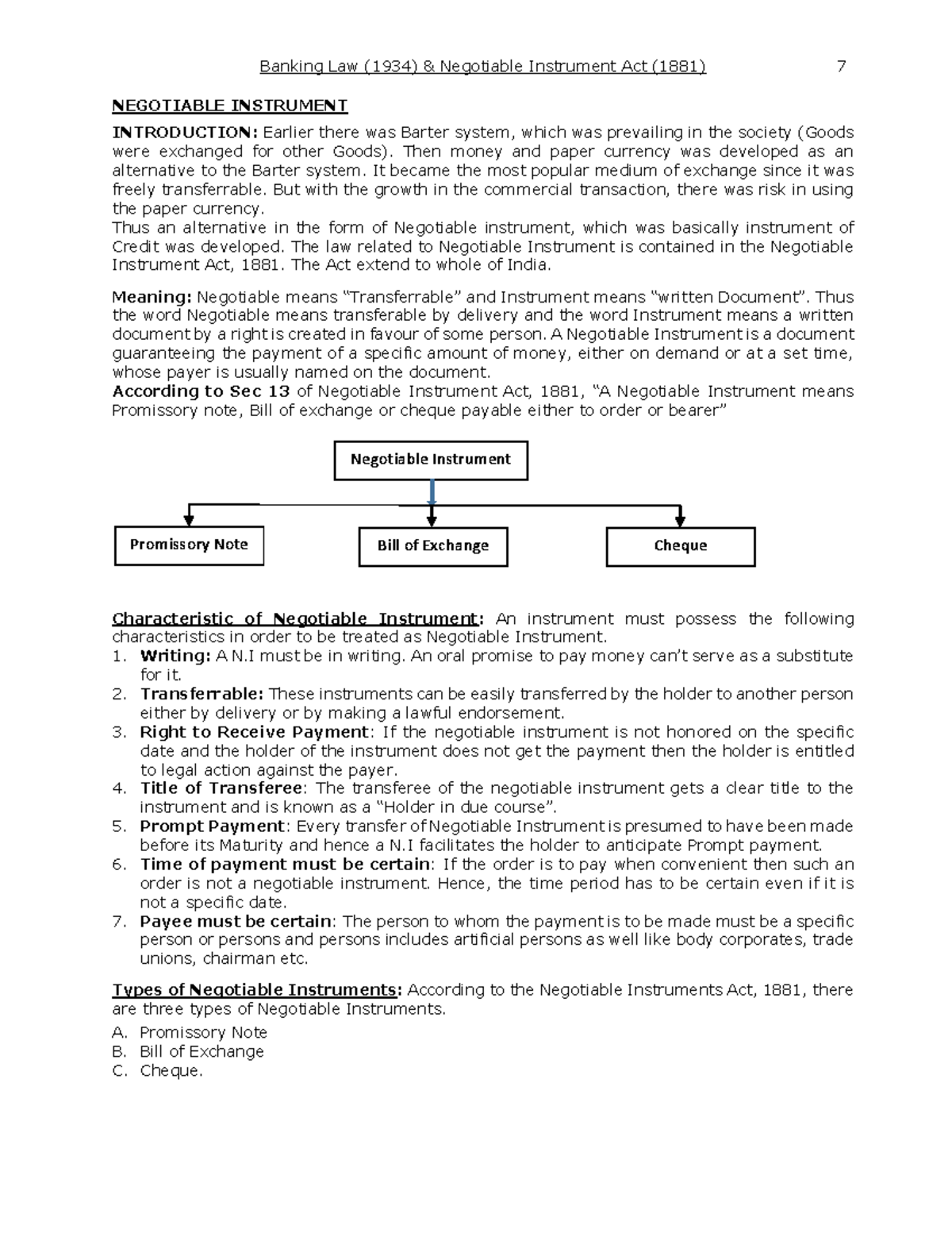 Negotiable instrument - NEGOTIABLE INSTRUMENT INTRODUCTION: Earlier ...