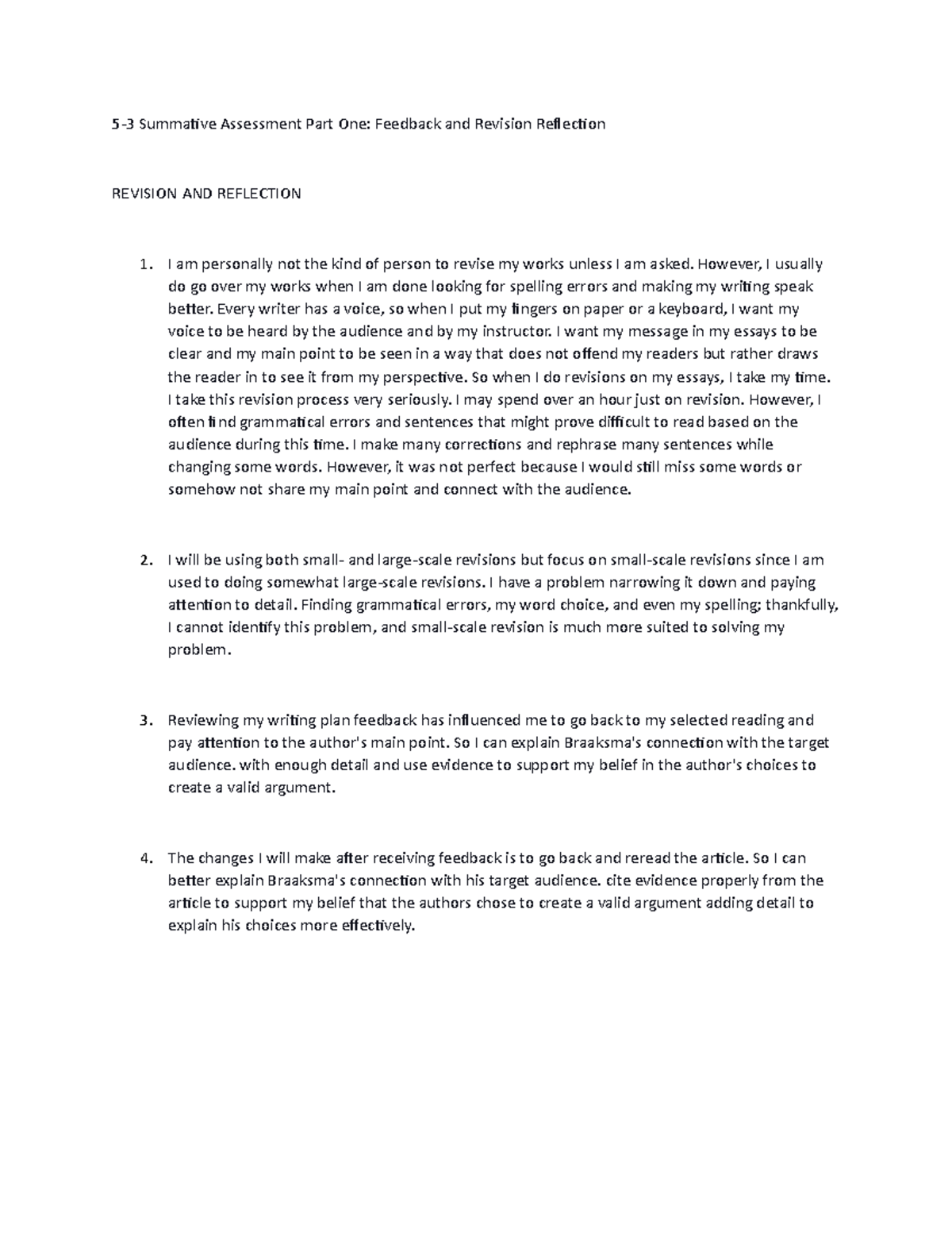 53 Summative Assessment Part One Feedback and Revision Reflection ...