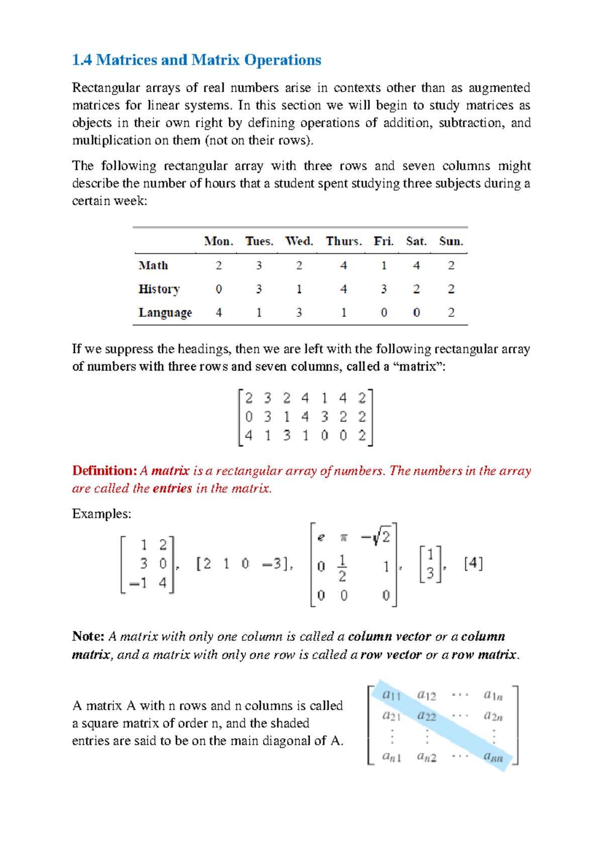 7. Matrices and matrix operations - 1 Matrices and Matrix Operations ...