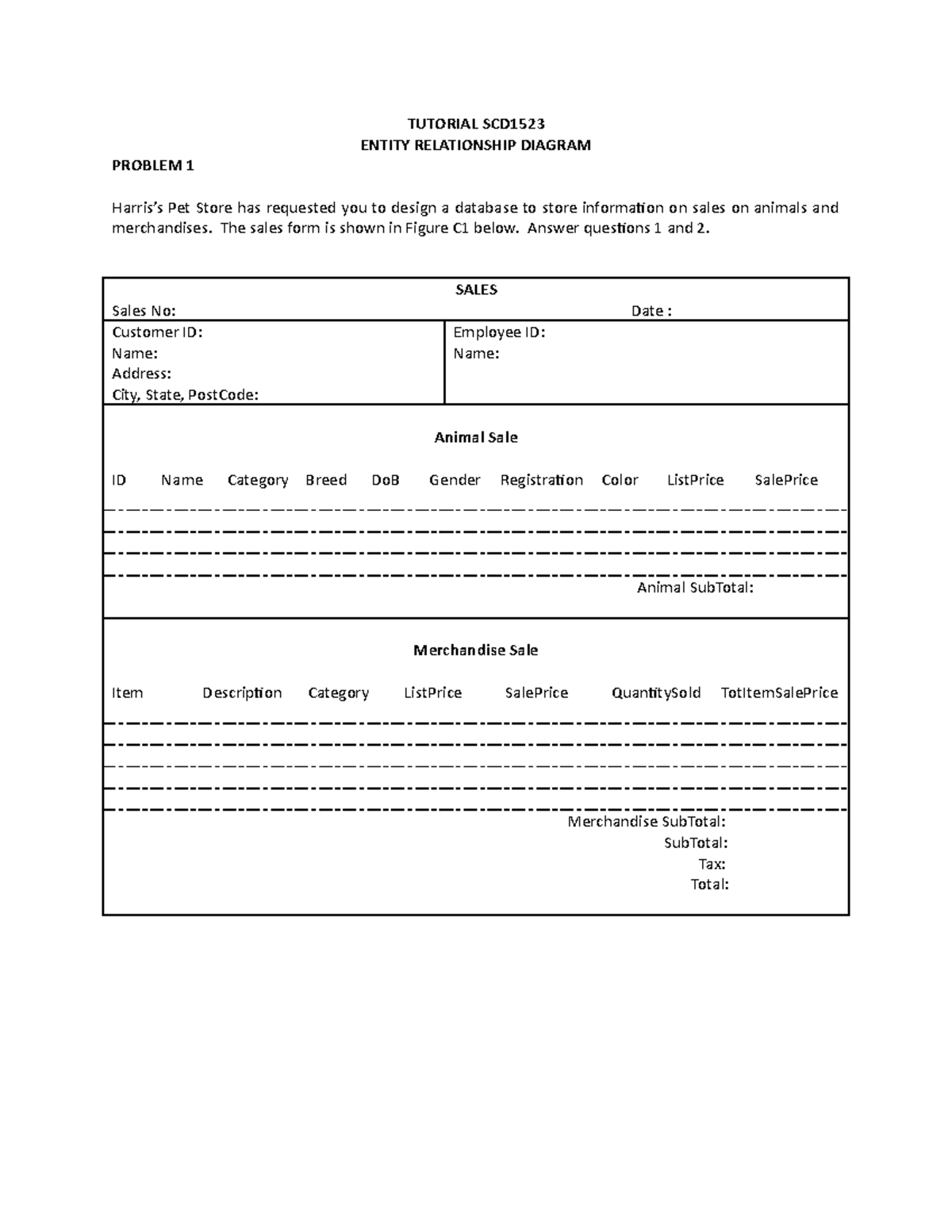 Entity Relationship Diagram Exercise with Answers - TUTORIAL SCD1523 ...